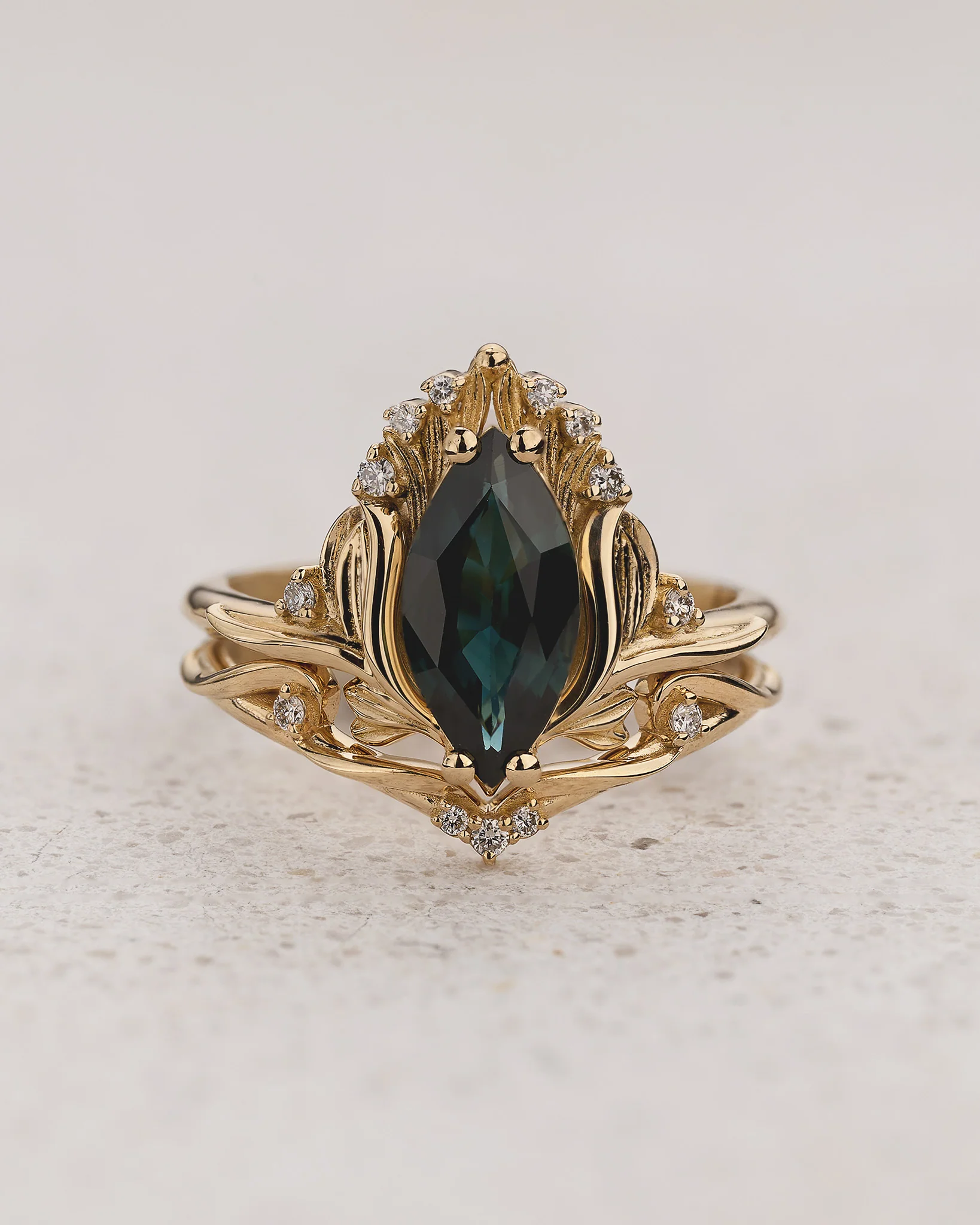 Floral Engagement Ring with Marquise Teal Sapphire / Iris - Image 4