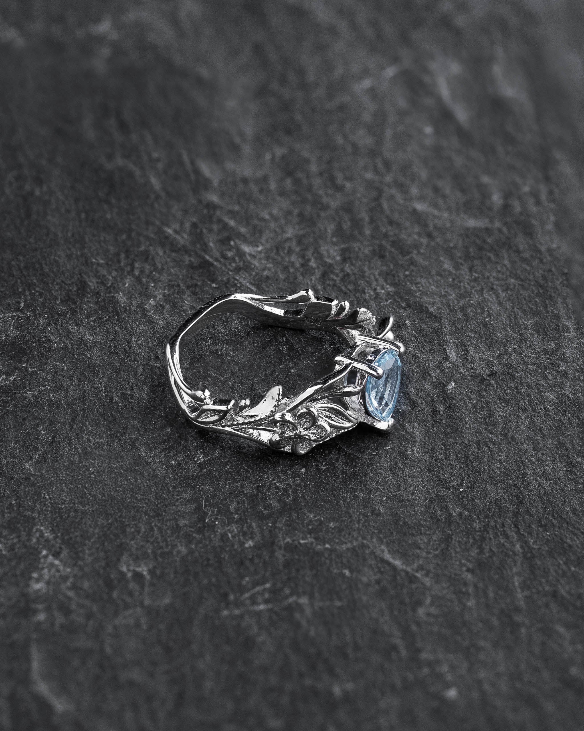 Gold flower engagement ring with natural aquamarine, art nouveau proposal ring / Eloise - Image 3