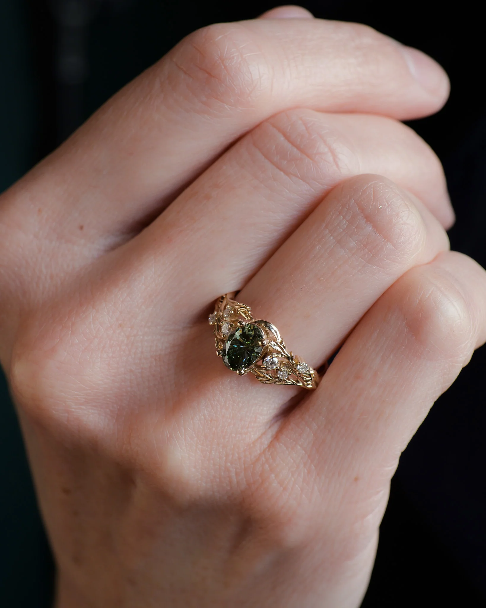 Green (Lab-grown) Diamond Engagement Ring with Accent Diamonds / Japanese Maple - Image 5