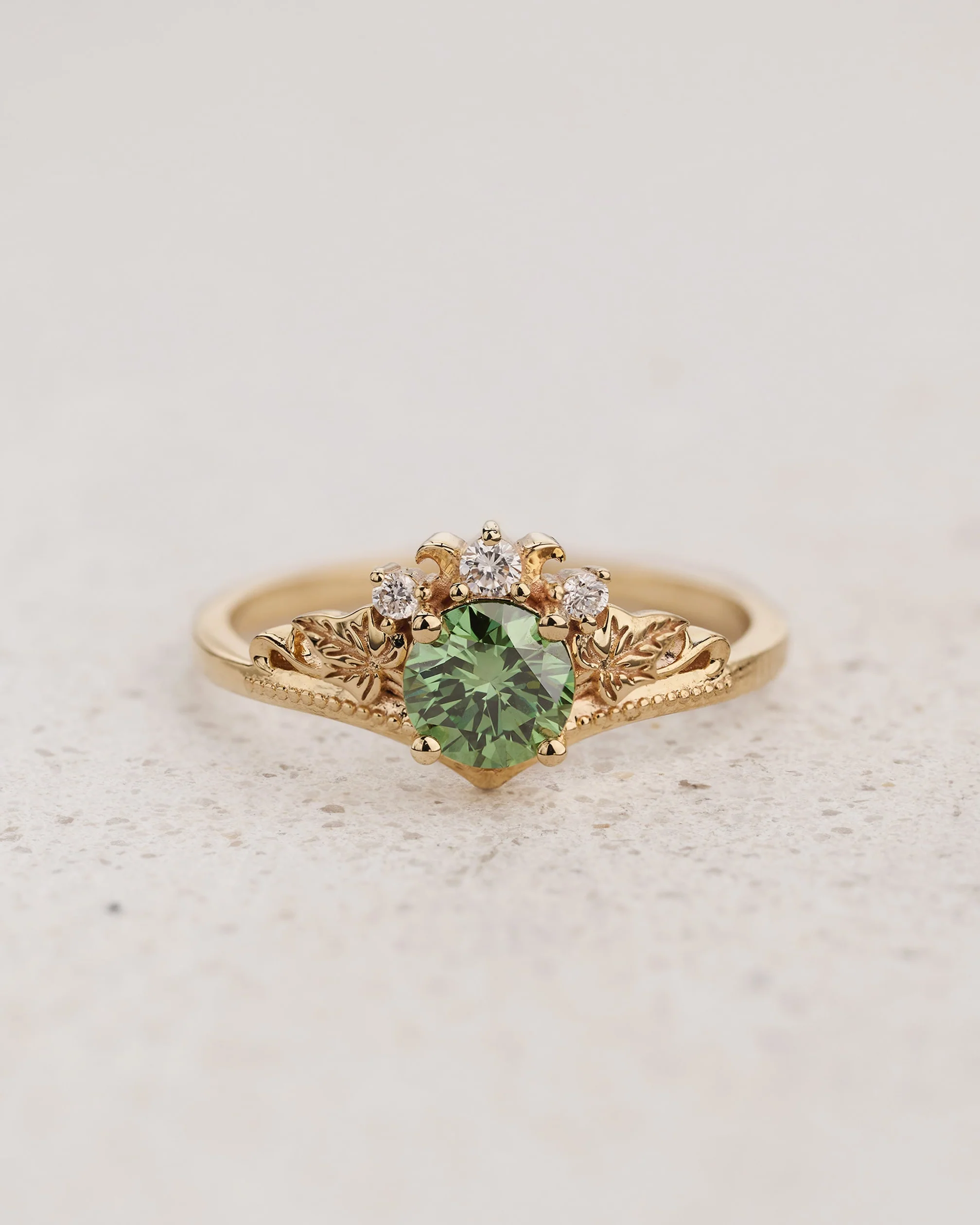 Ivy Leaves Bridal Set with Green (Lab-grown) Diamond / Ariadne - Image 8