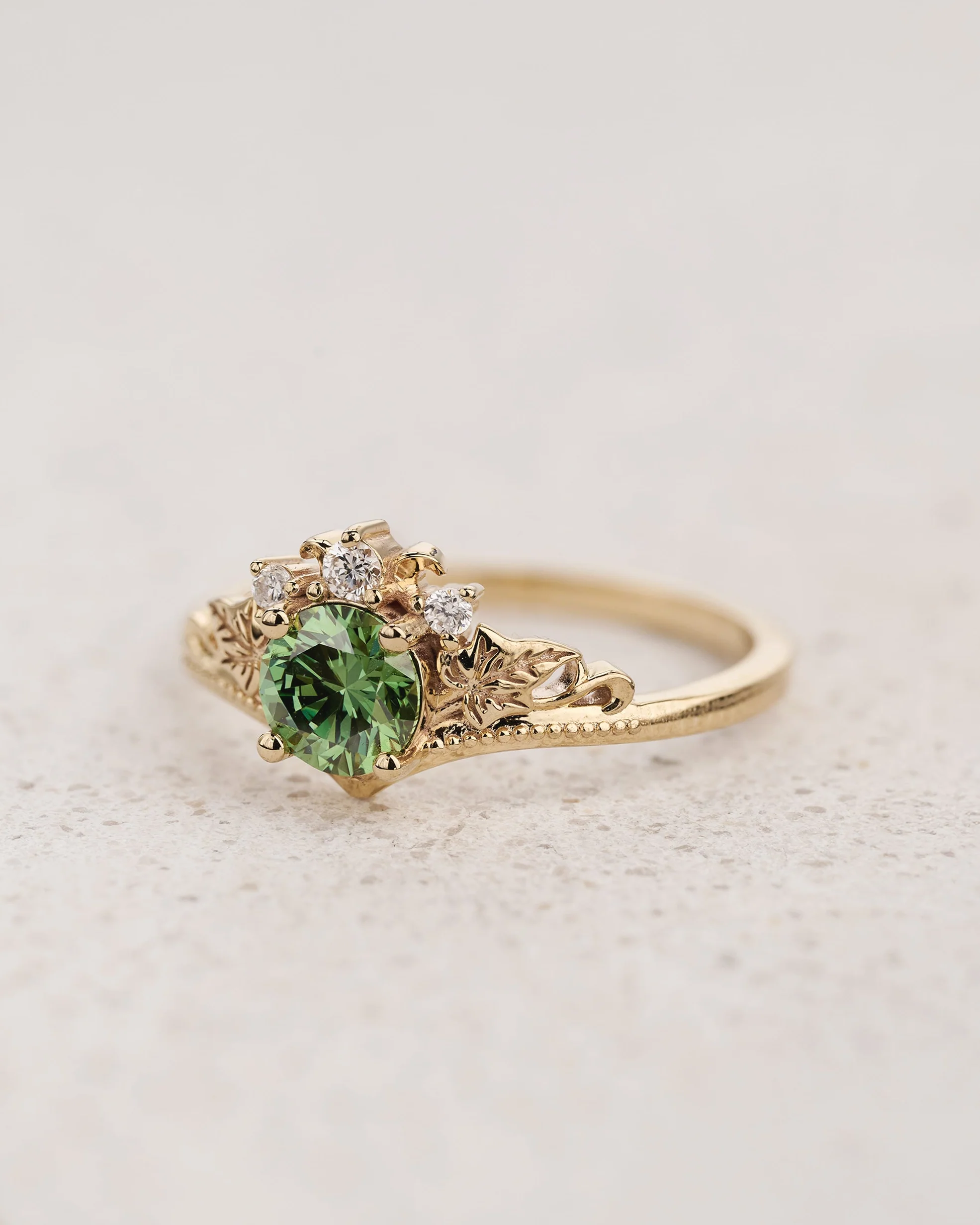 Ivy Leaves Bridal Set with Green (Lab-grown) Diamond / Ariadne - Image 5