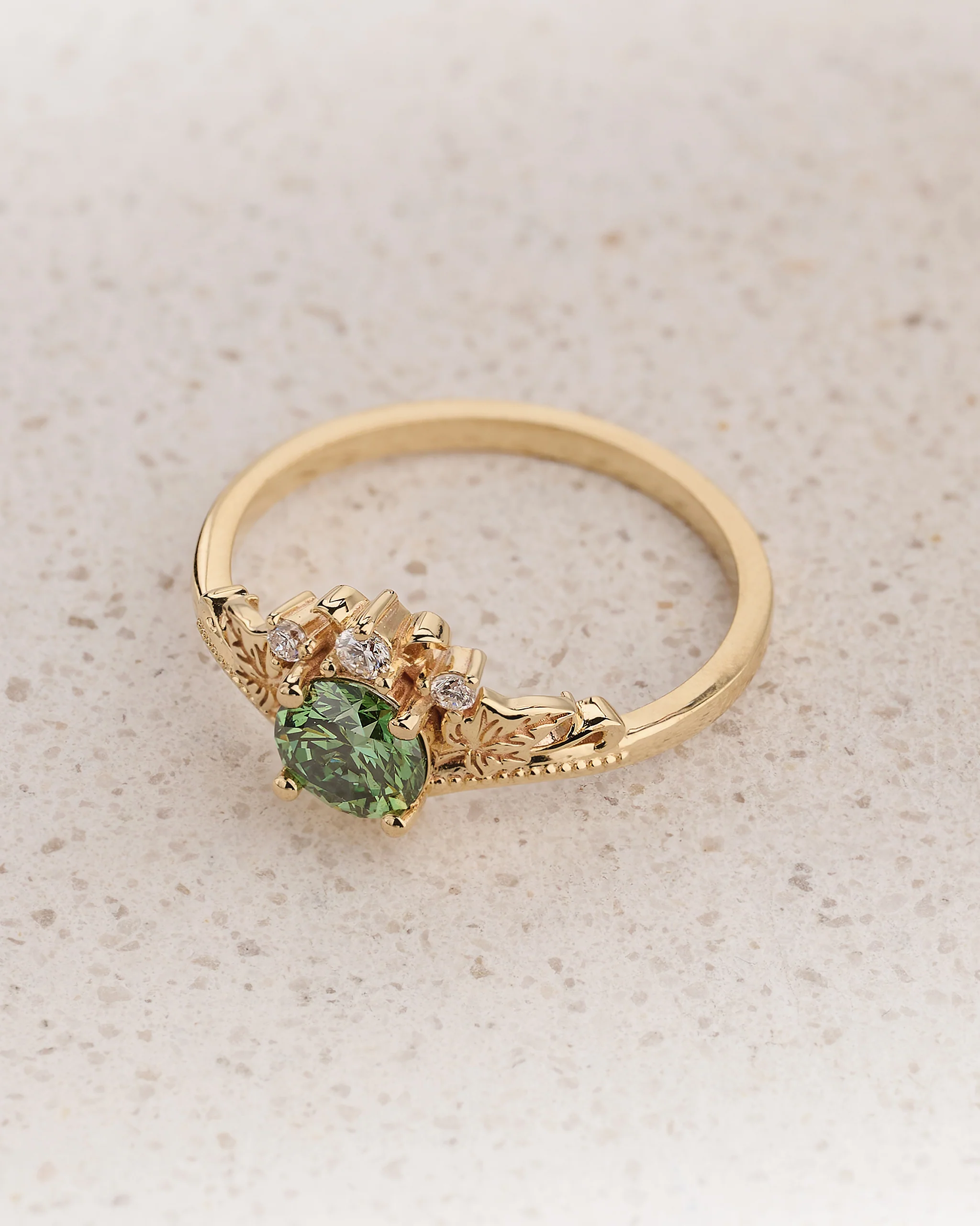 Ivy Leaves Bridal Set with Green (Lab-grown) Diamond / Ariadne - Image 9