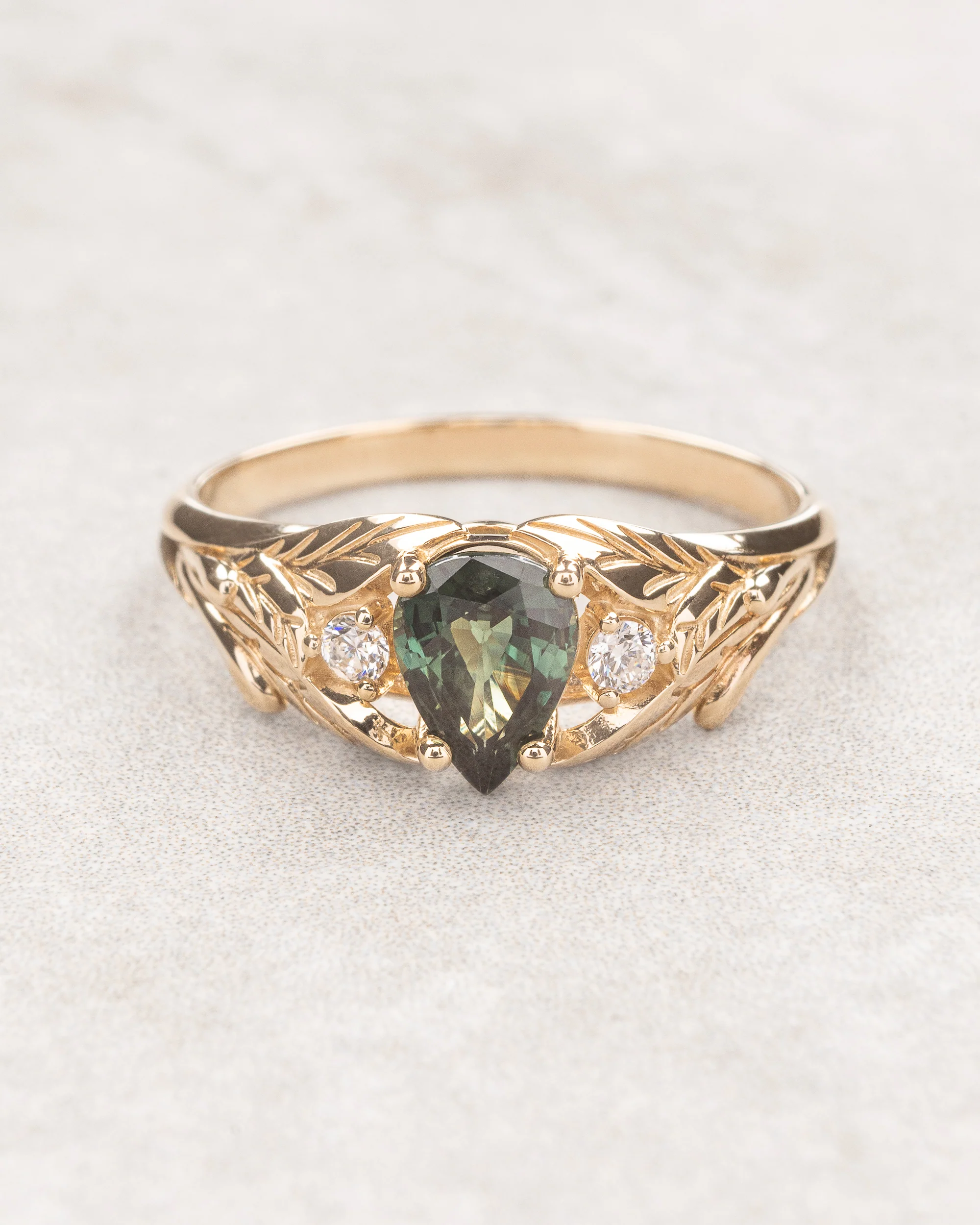 Green sapphire and diamonds bridal ring set / Wisteria - Image 4