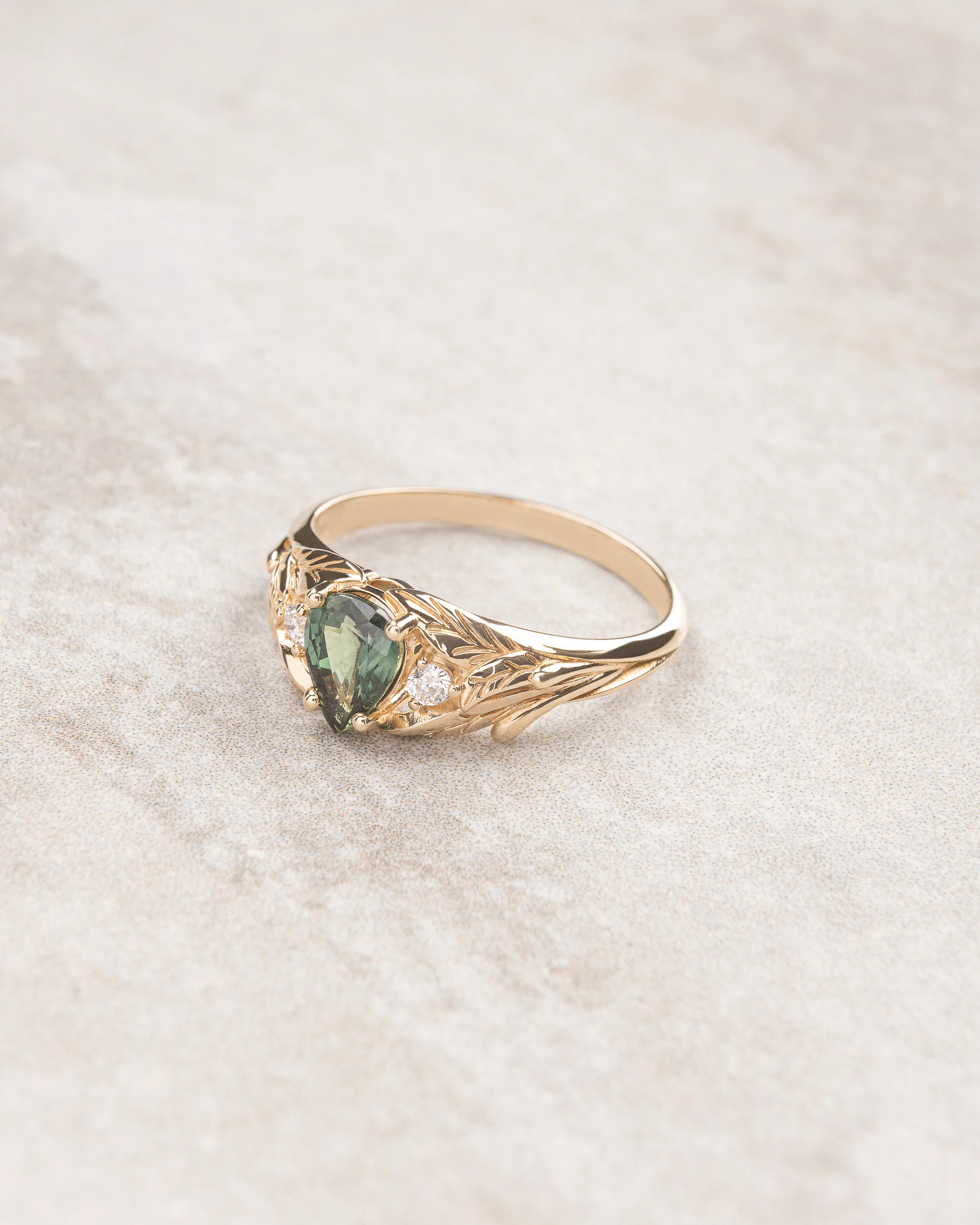 Green sapphire and diamonds bridal ring set / Wisteria - Image 6