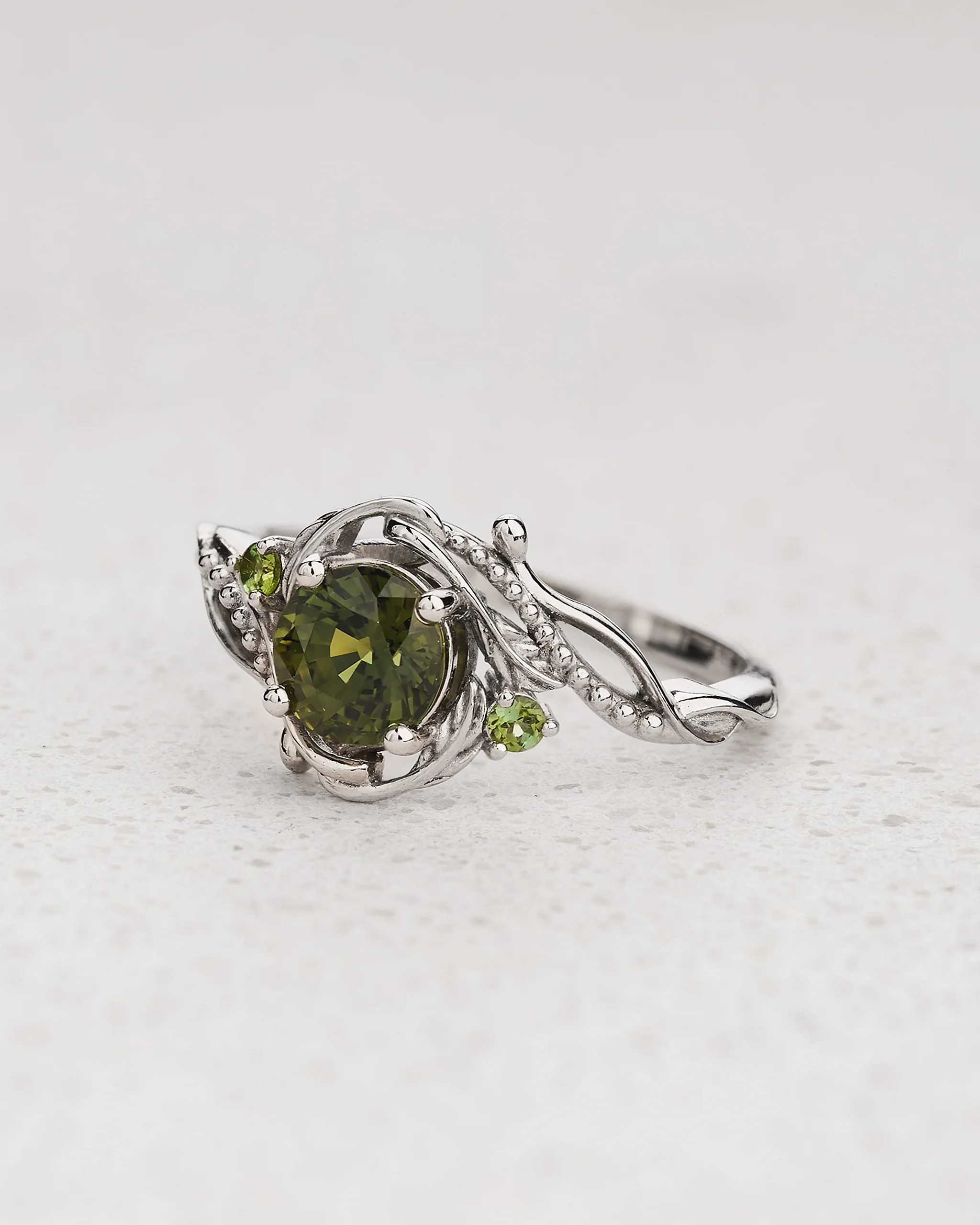 Green Sapphire Engagement Ring with Accent Green Tourmalines / Undina - Image 2