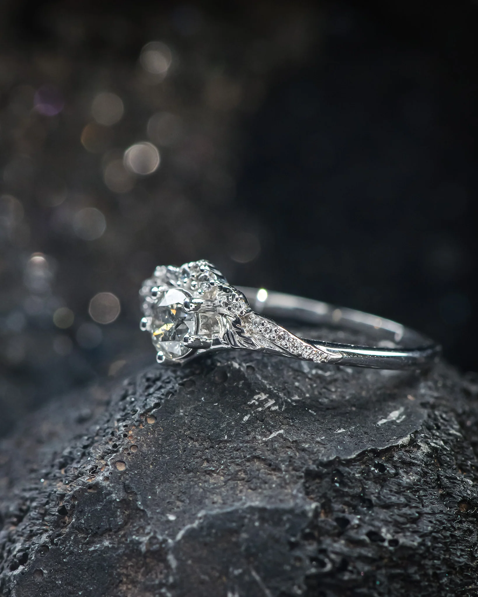 READY TO SHIP Amelia ring in 18K white gold, natural 5mm salt & pepper diamond and accent diamonds, RING SIZE 7 - 10 US - Image 2