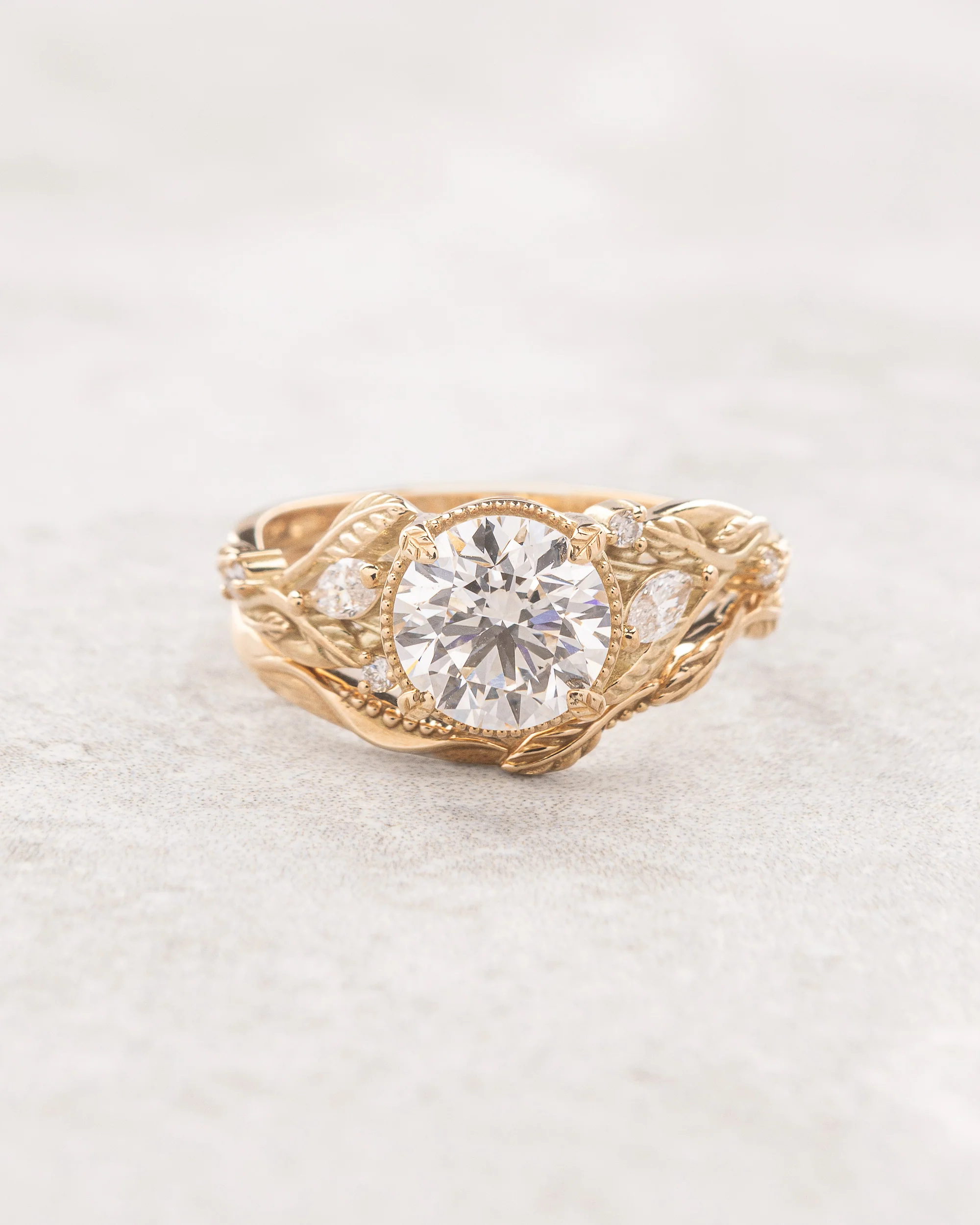 Hypnotizing big diamond bridal ring set, nature inspired engagement ring with a matching twig band / Patricia