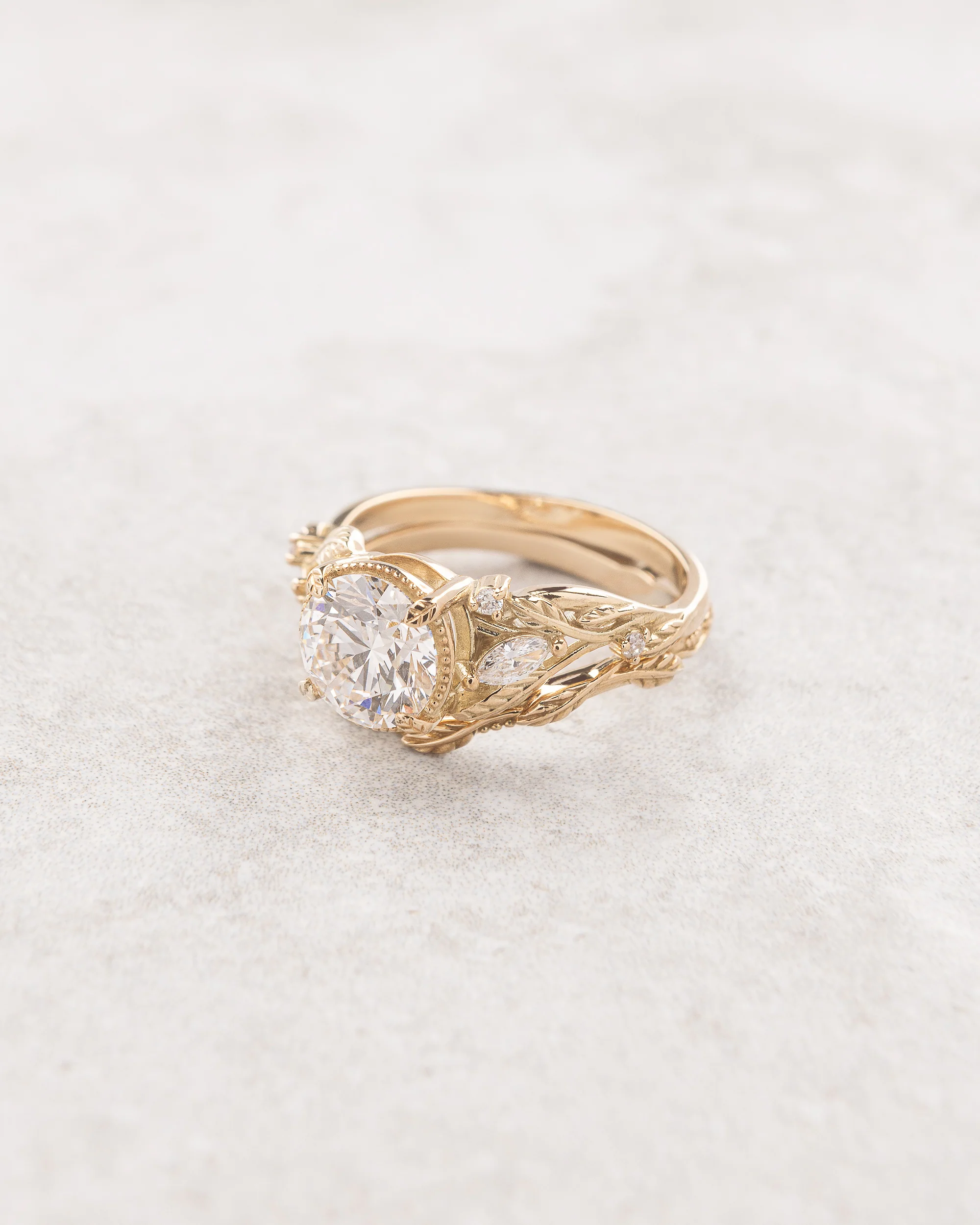 Hypnotizing big diamond bridal ring set, nature inspired engagement ring with a matching twig band / Patricia - Image 3