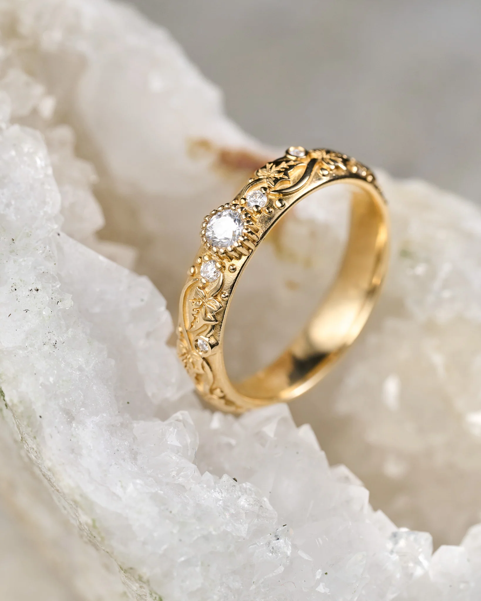 Ivy leaves wedding band with diamonds, comfort fit ring - Image 4