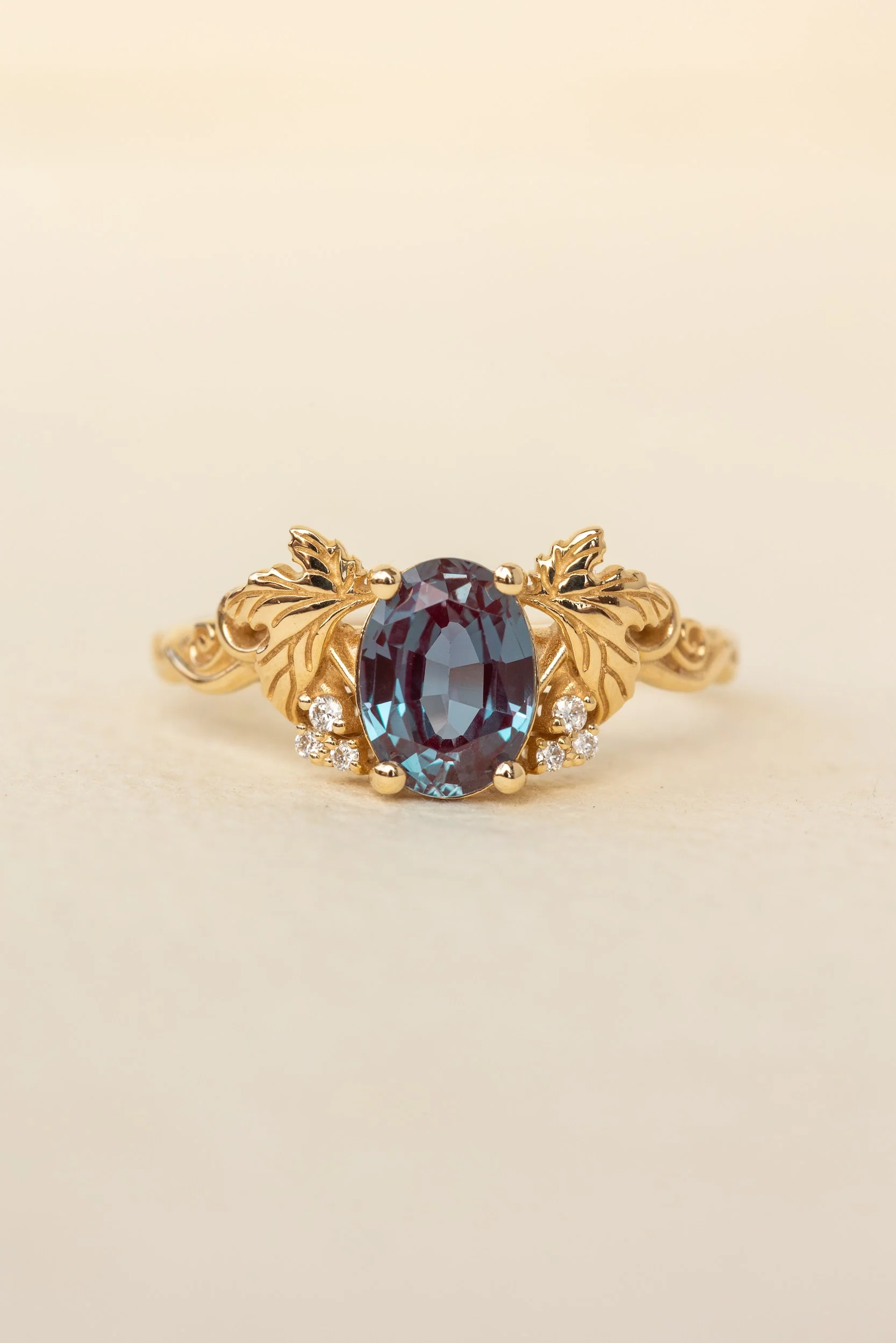 READY TO SHIP Vineyard in 14K yellow gold, oval cut lab alexandrite 8x6 mm, lab grown diamonds, AVAILABLE RING SIZES: 5.5 - 8.5 US