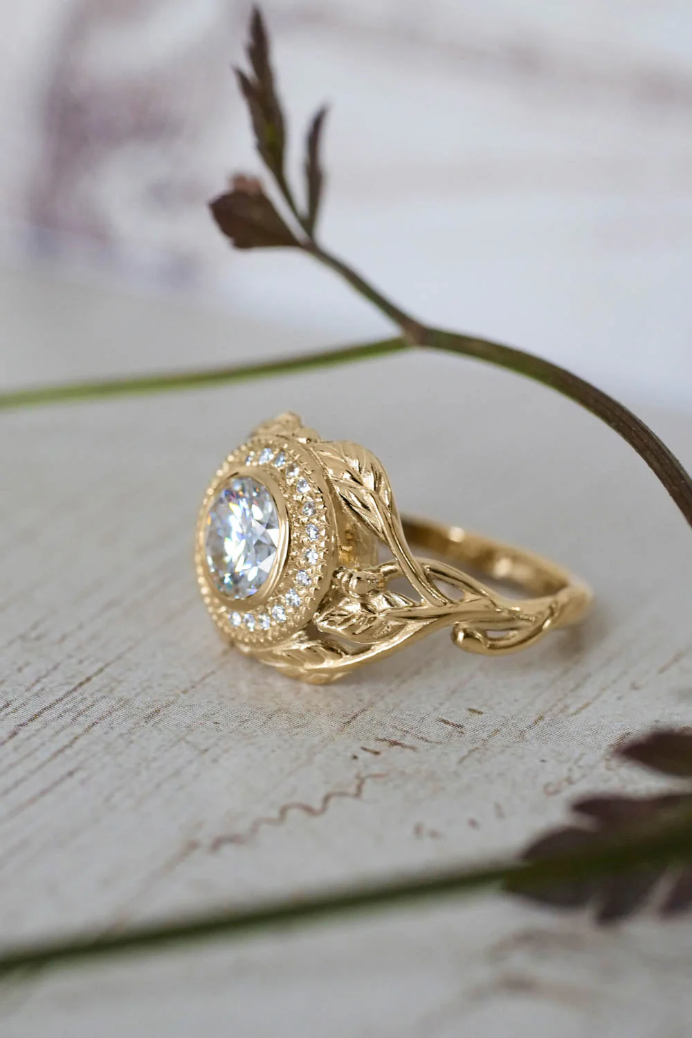 Lab grown diamond and halo bridal ring set, engagement ring with diamond 6 mm / Tilia - Image 11