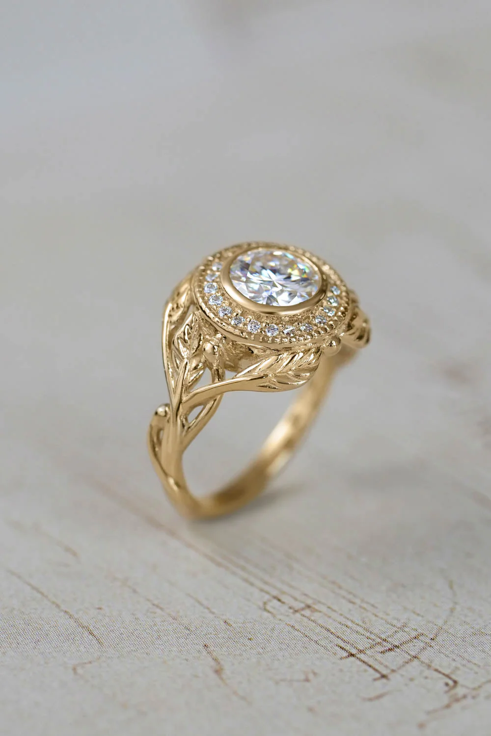 Lab grown diamond and halo bridal ring set, engagement ring with diamond 6 mm / Tilia - Image 9
