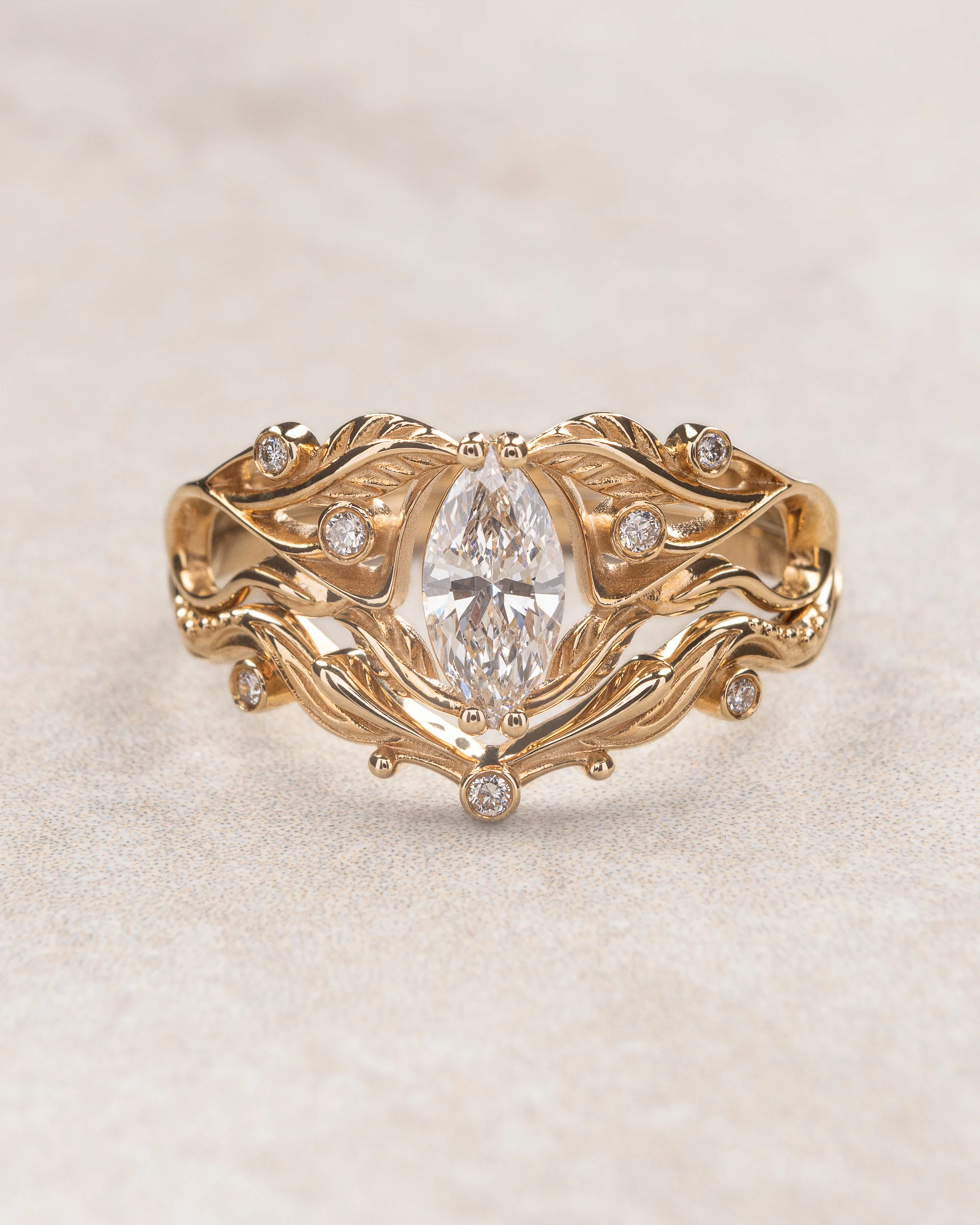 Lab grown diamond art nouveau bridal ring set / Callisto