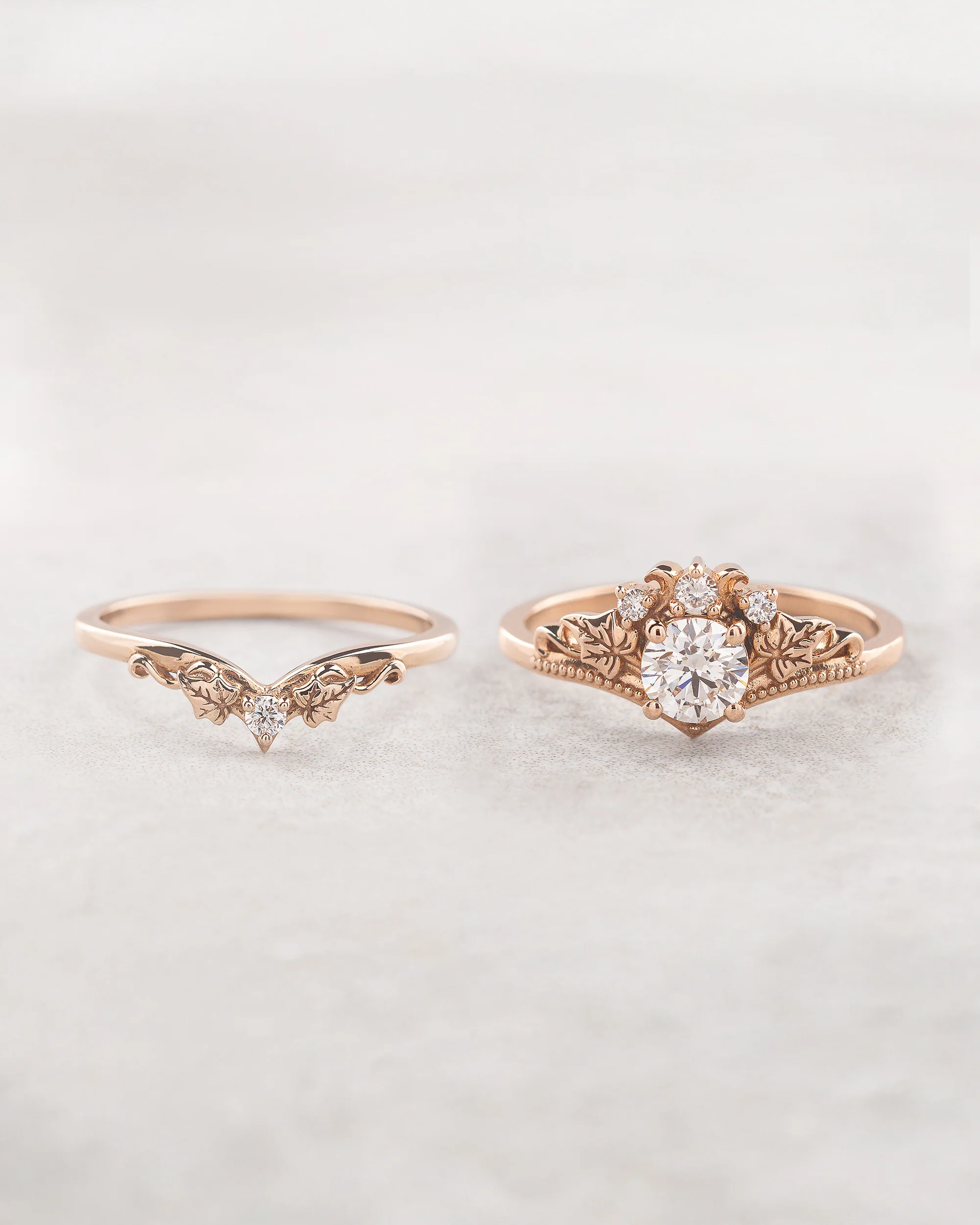 Lab grown diamonds bridal ring set, ivy leaves ring / Ariadne - Image 2