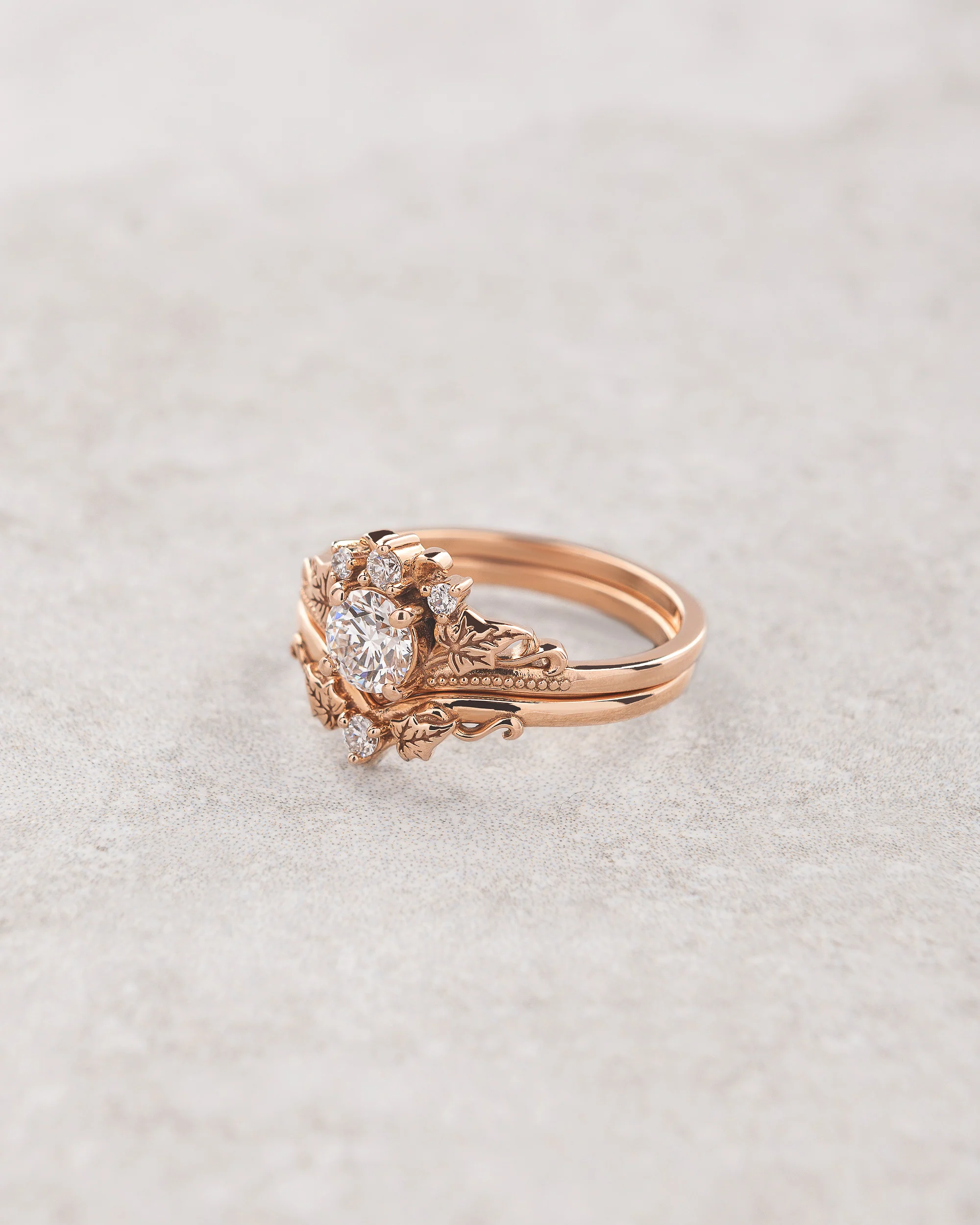 Lab grown diamonds bridal ring set, ivy leaves ring / Ariadne - Image 3