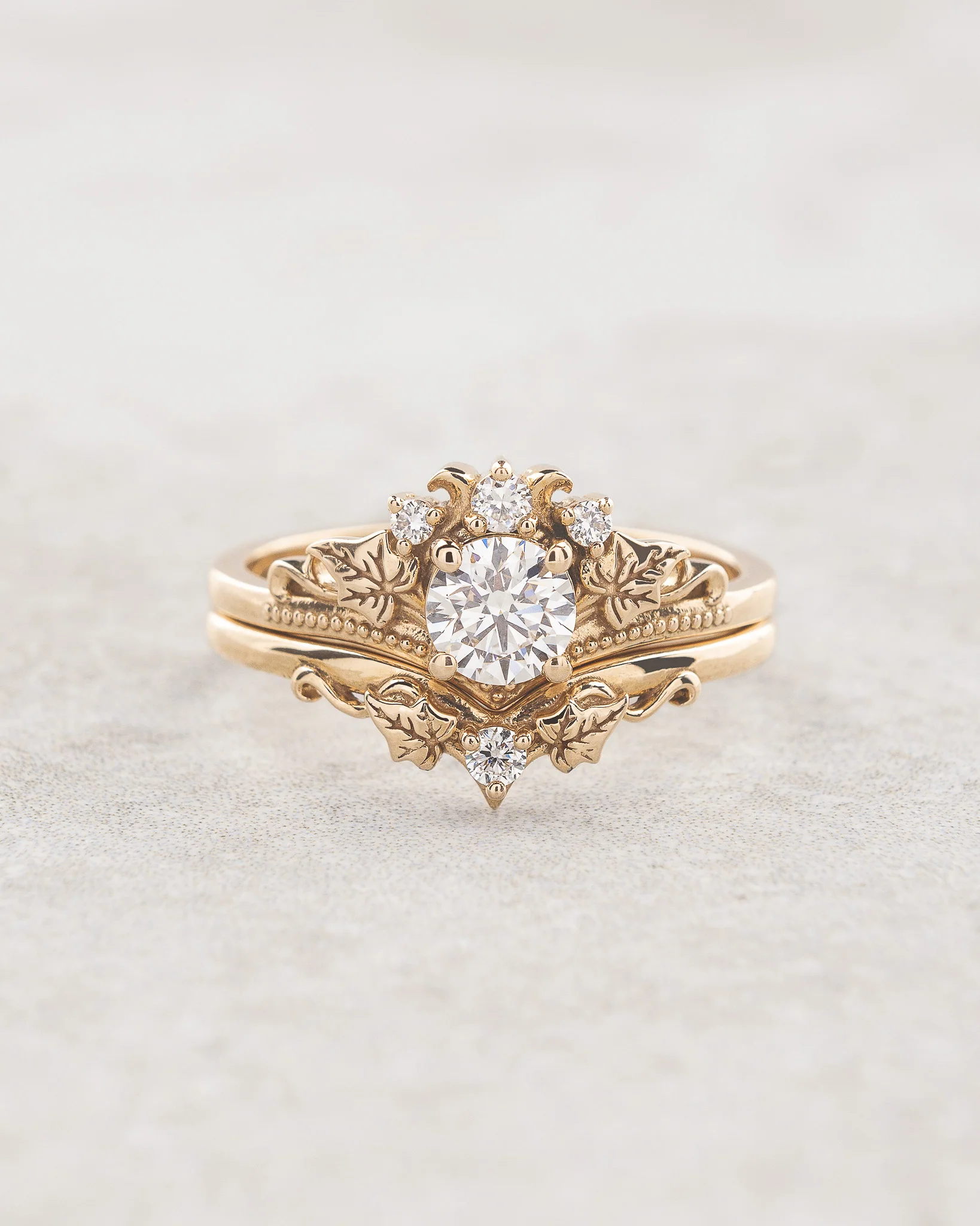 Lab grown diamonds bridal ring set, ivy leaves ring / Ariadne - Image 4