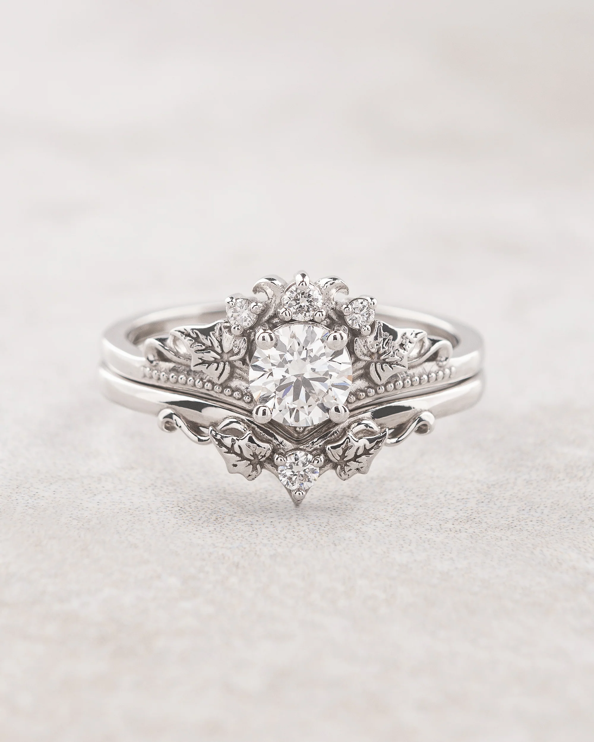 Lab grown diamonds bridal ring set, ivy leaves ring / Ariadne - Image 7