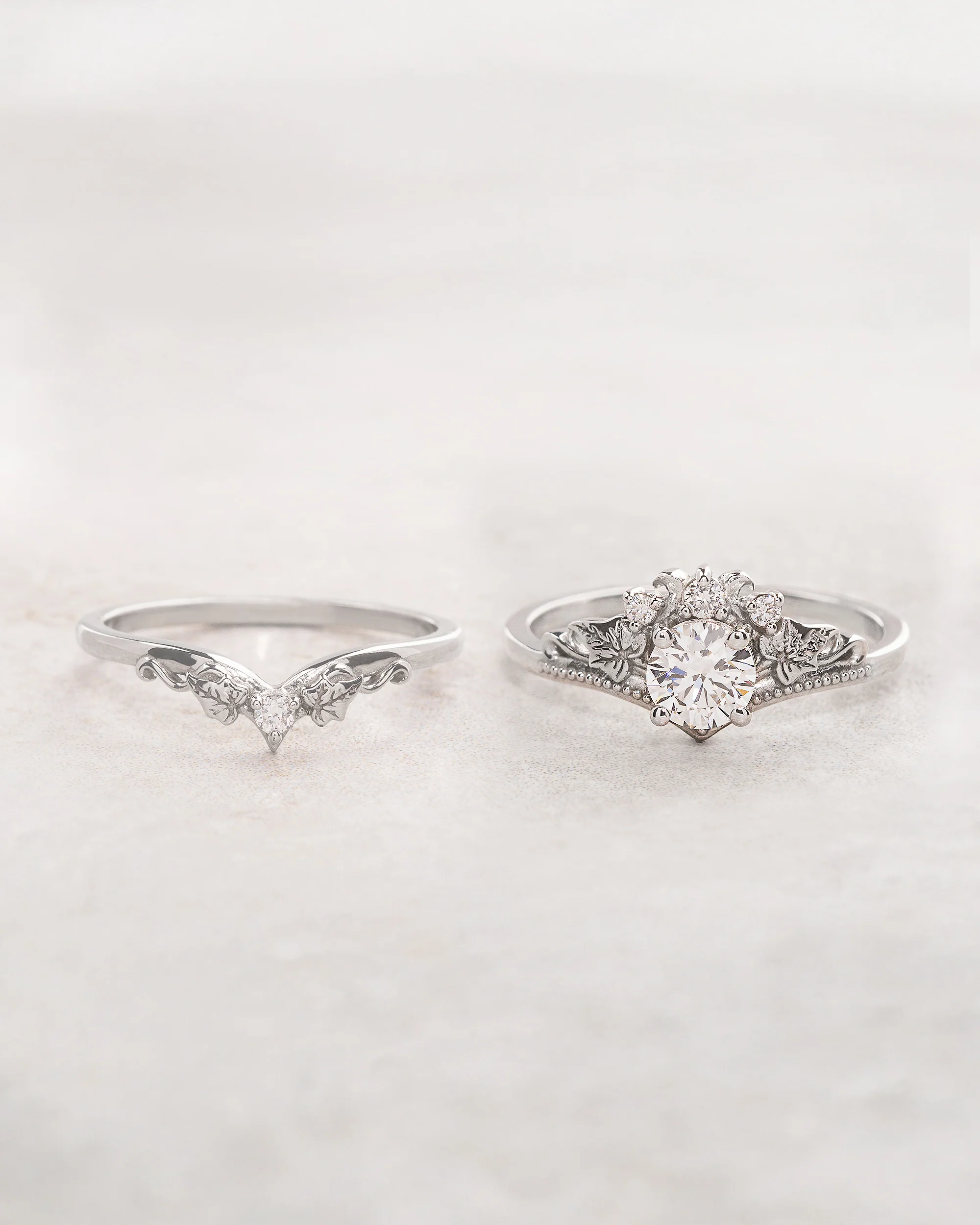 Lab grown diamonds bridal ring set, ivy leaves ring / Ariadne - Image 9