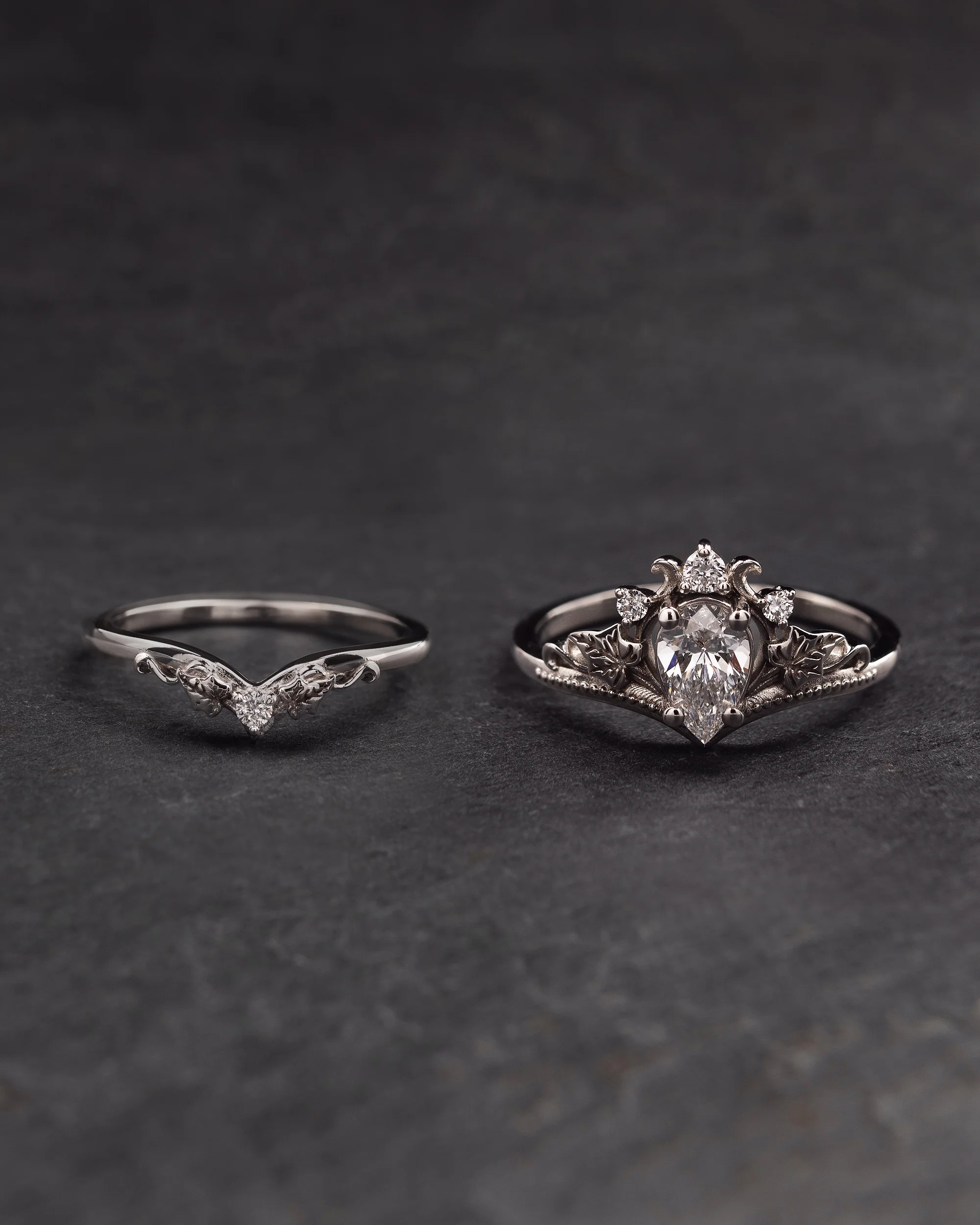 Lab grown diamond engagement ring set, crown shape gold rings with diamonds / Ariadne - Image 3