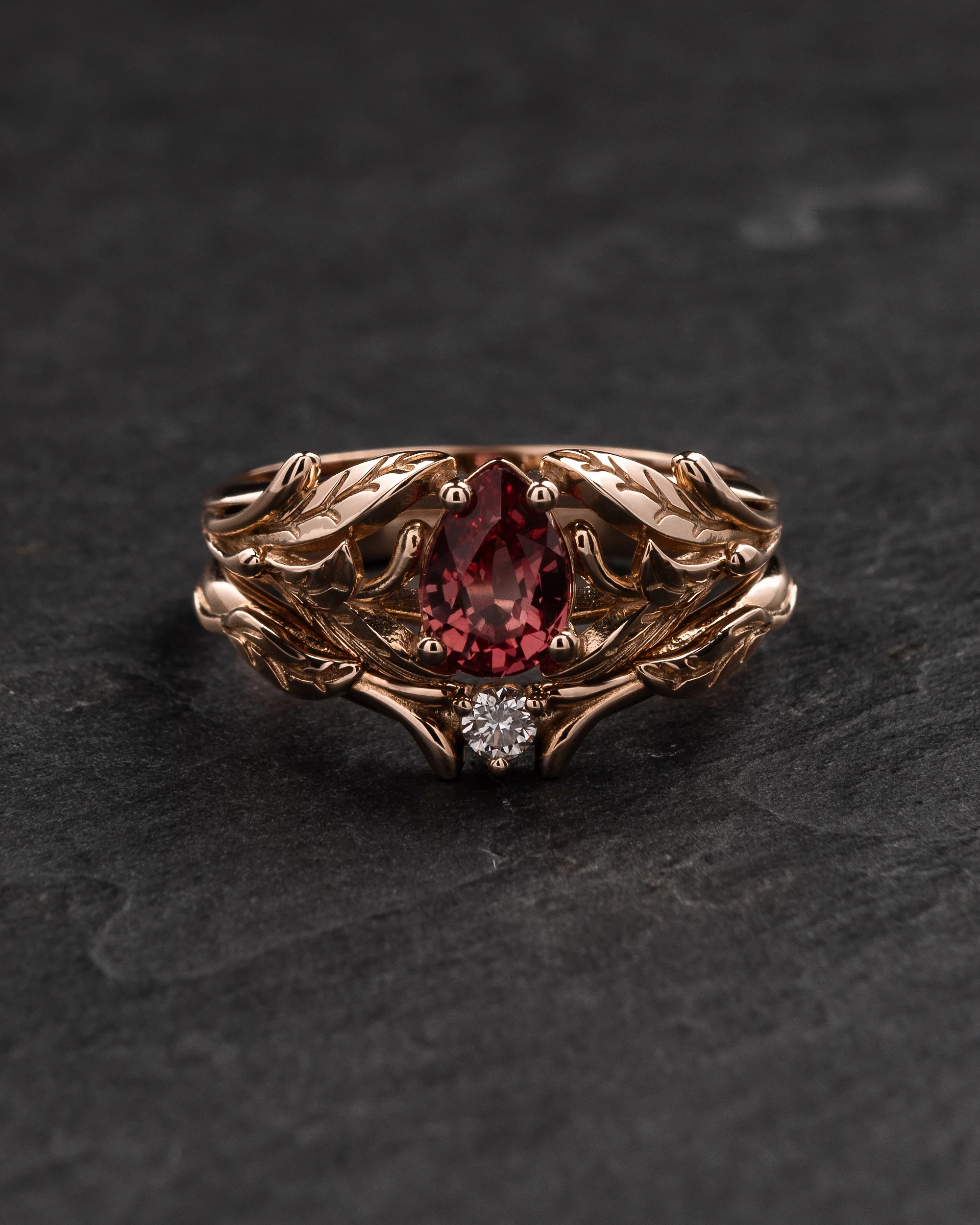 Lab padparadscha sapphire ring with diamond wedding band / Wisteria