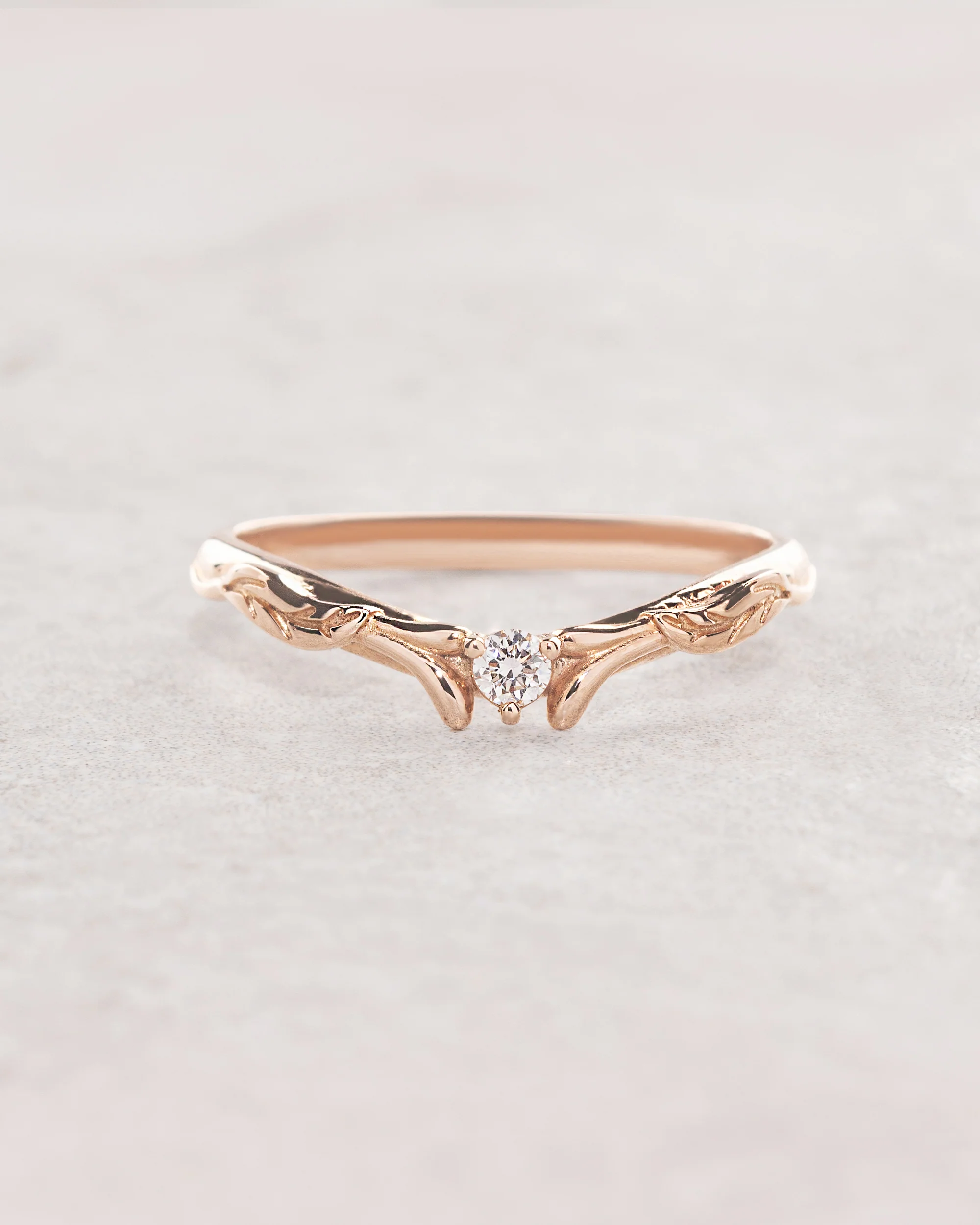 Lab padparadscha sapphire ring with diamond wedding band / Wisteria - Image 5