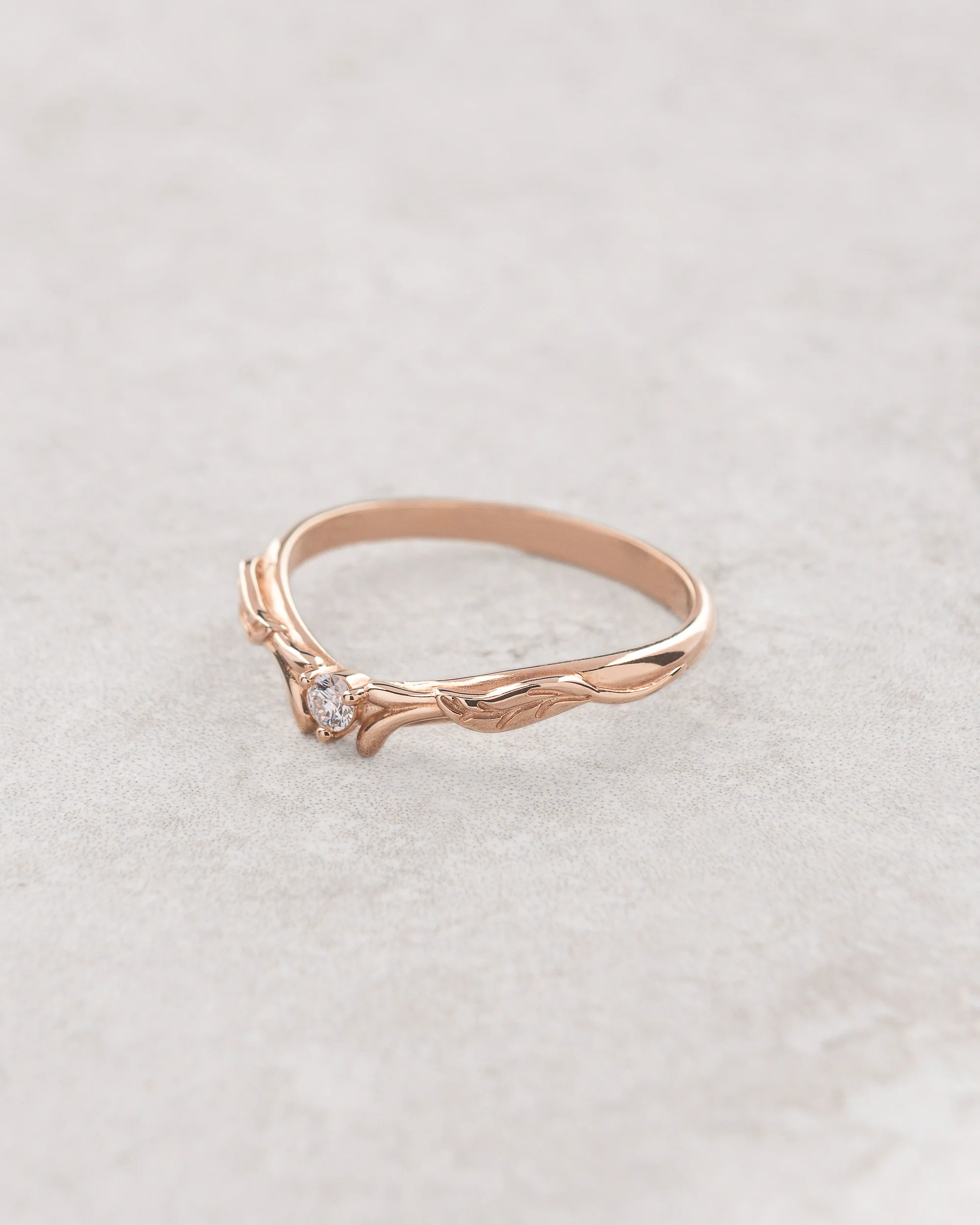 Lab padparadscha sapphire ring with diamond wedding band / Wisteria - Image 6