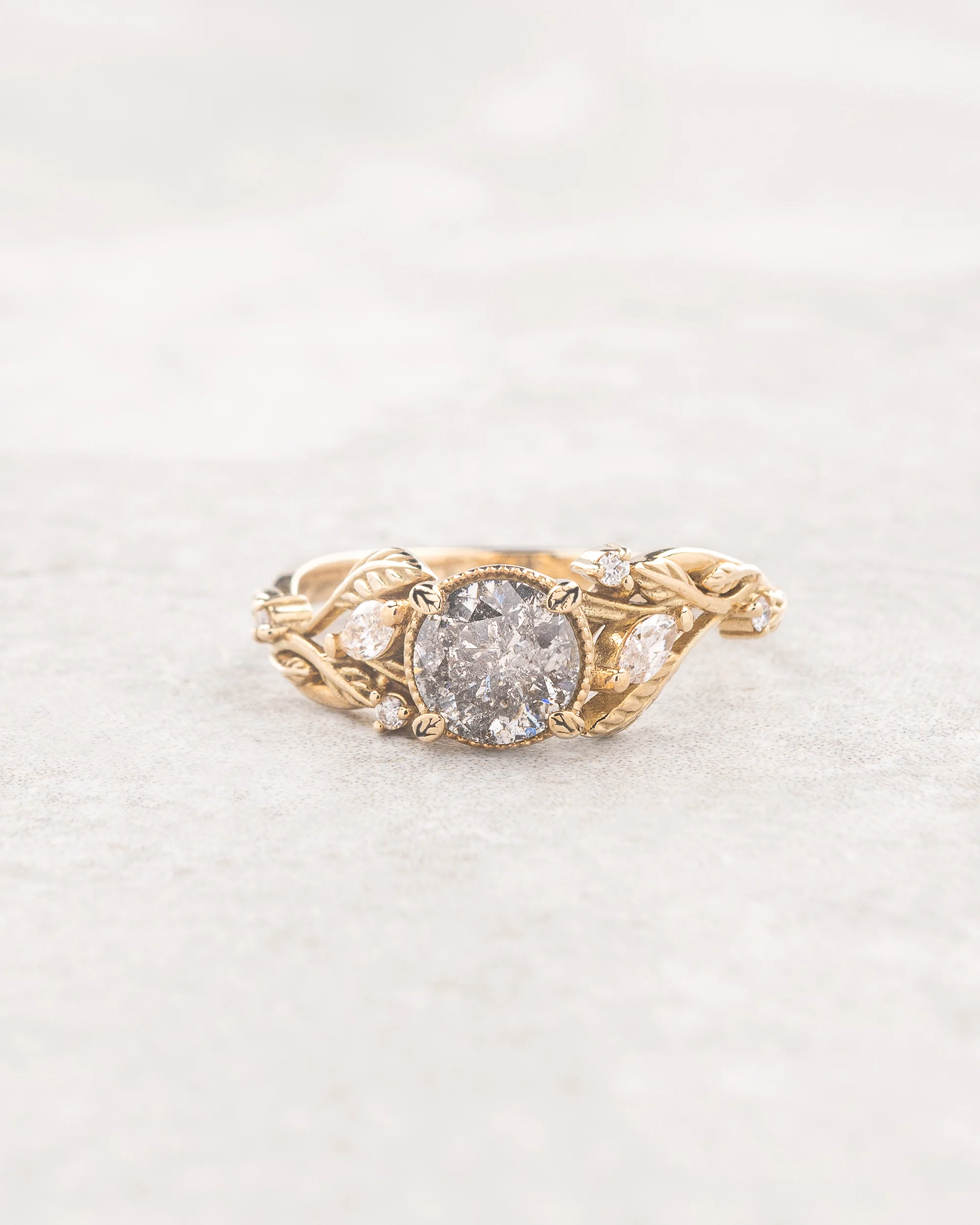 Natural salt & pepper diamond engagement ring with accent diamonds / Patricia