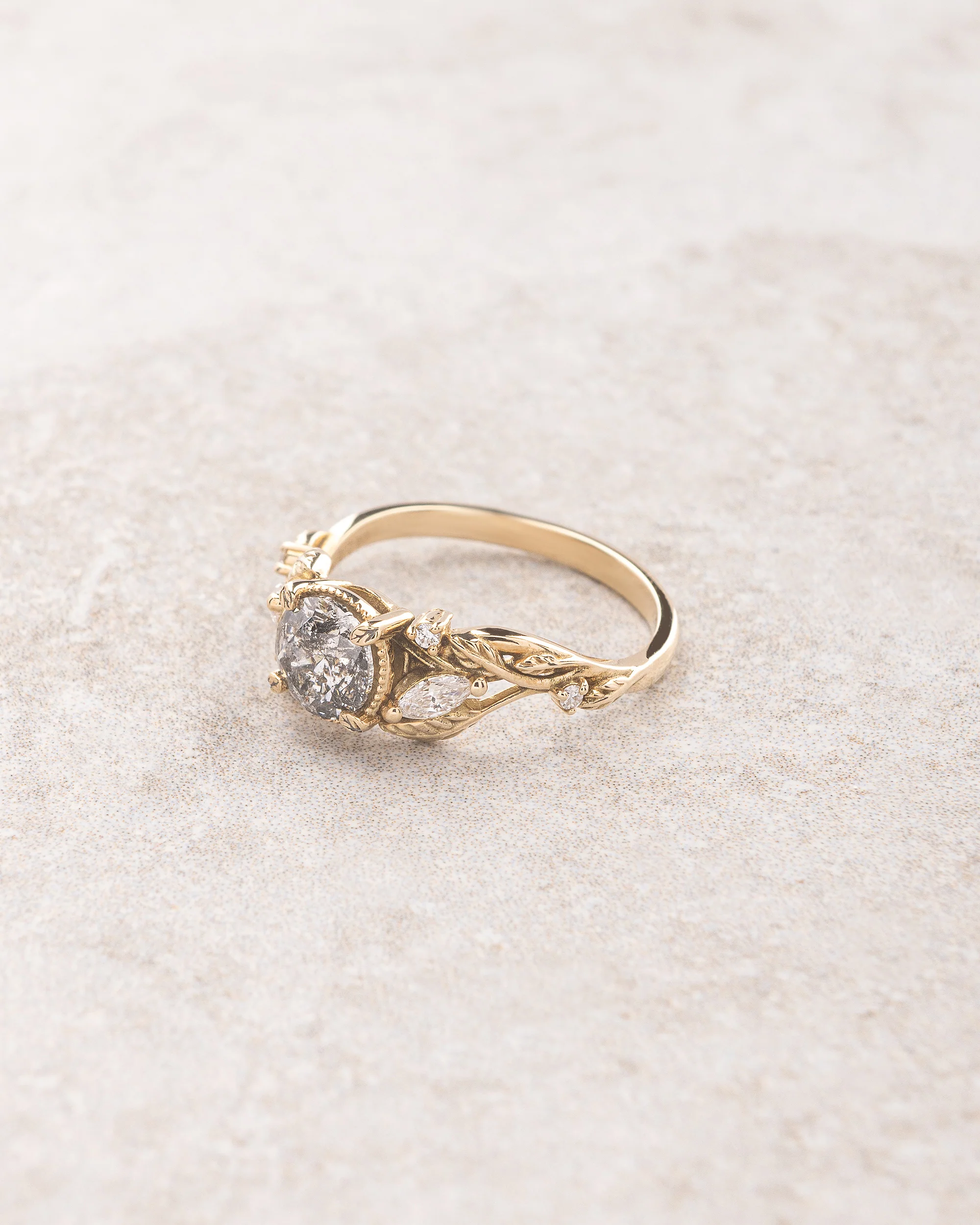 Natural salt & pepper diamond engagement ring with accent diamonds / Patricia - Image 2