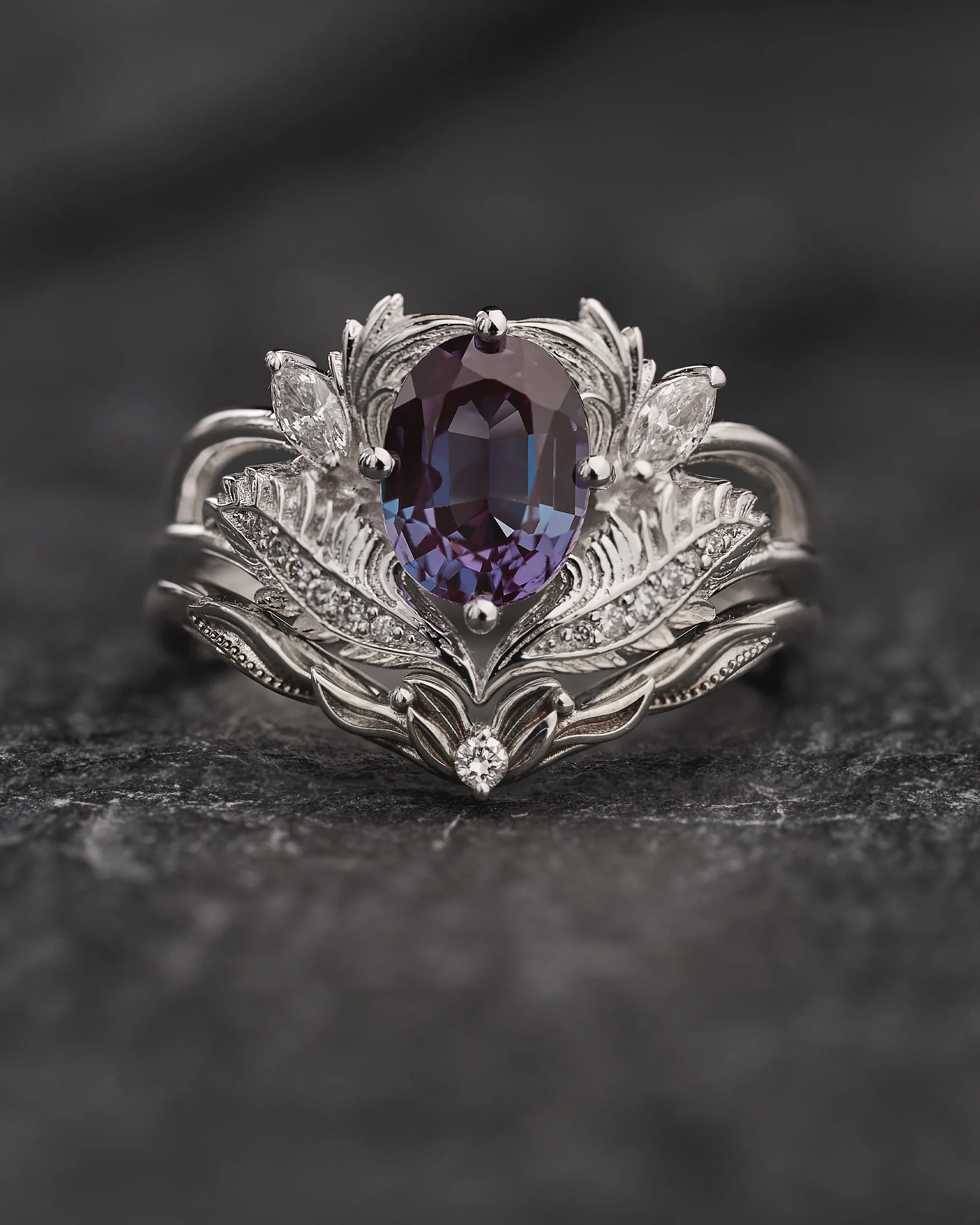 Magnificent Bridal Set with Color-Changing Alexandrite & Matching Band / Adonis