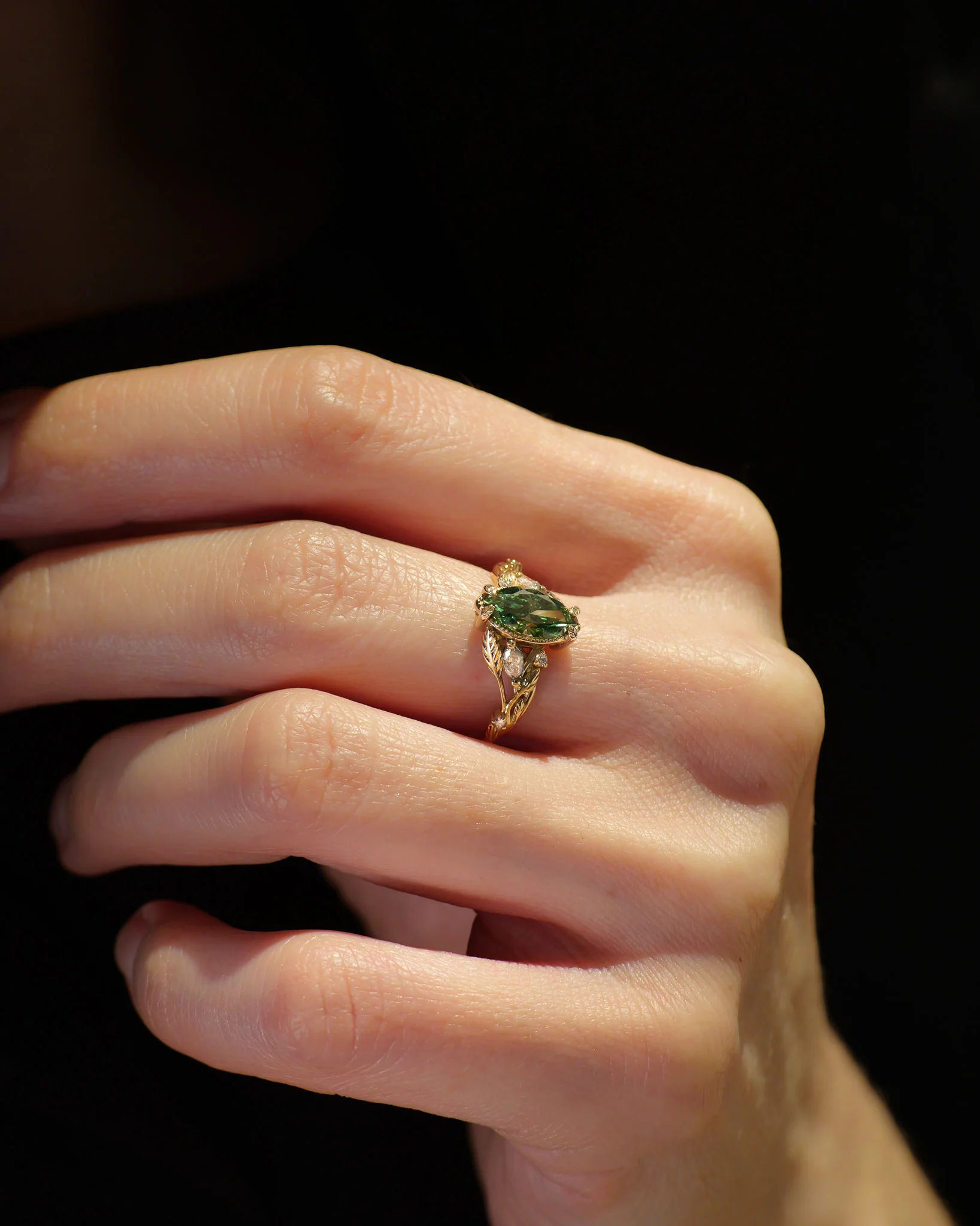 READY TO SHIP Patricia ring with marquise-cut green lab-grown diamond, 14K yellow gold, AVAILABLE RING SIZES: 5.5 - 8.5 US - Image 5