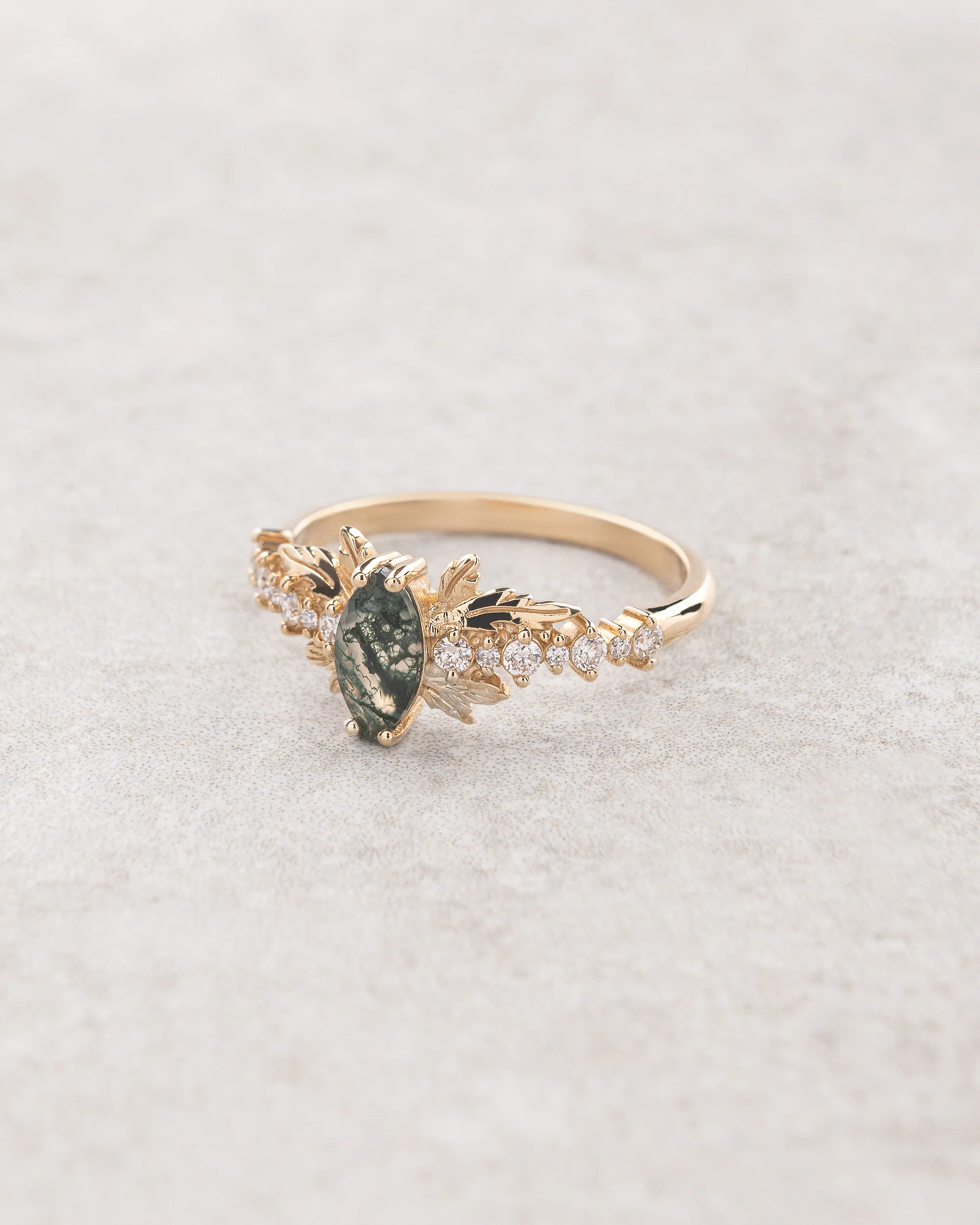 Marquise cut moss agate bridal ring set, nature inspired engagement ring / Verbena - Image 5