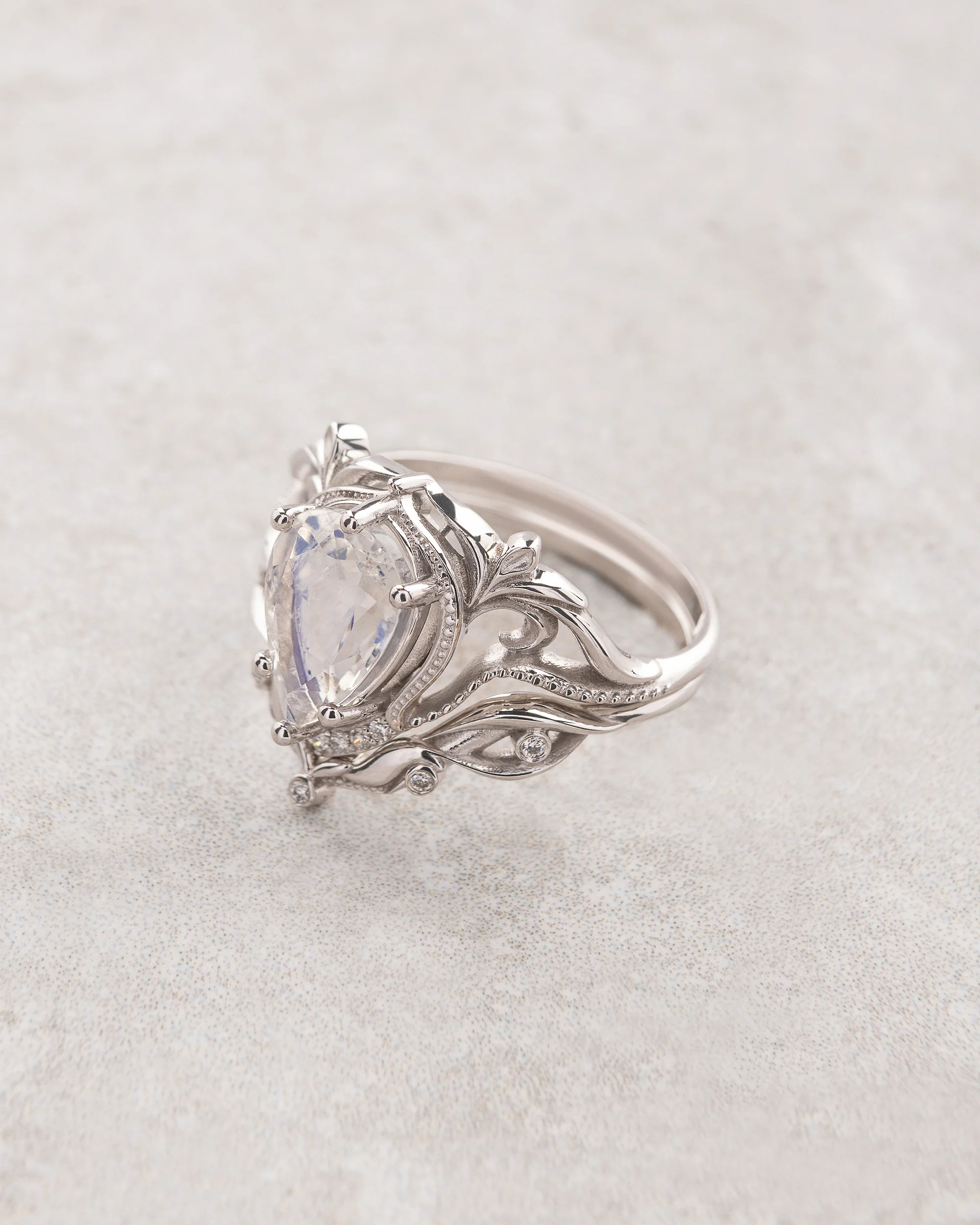 Moonstone engagement ring set, gold statement bridal set with diamonds / Lida - Image 2