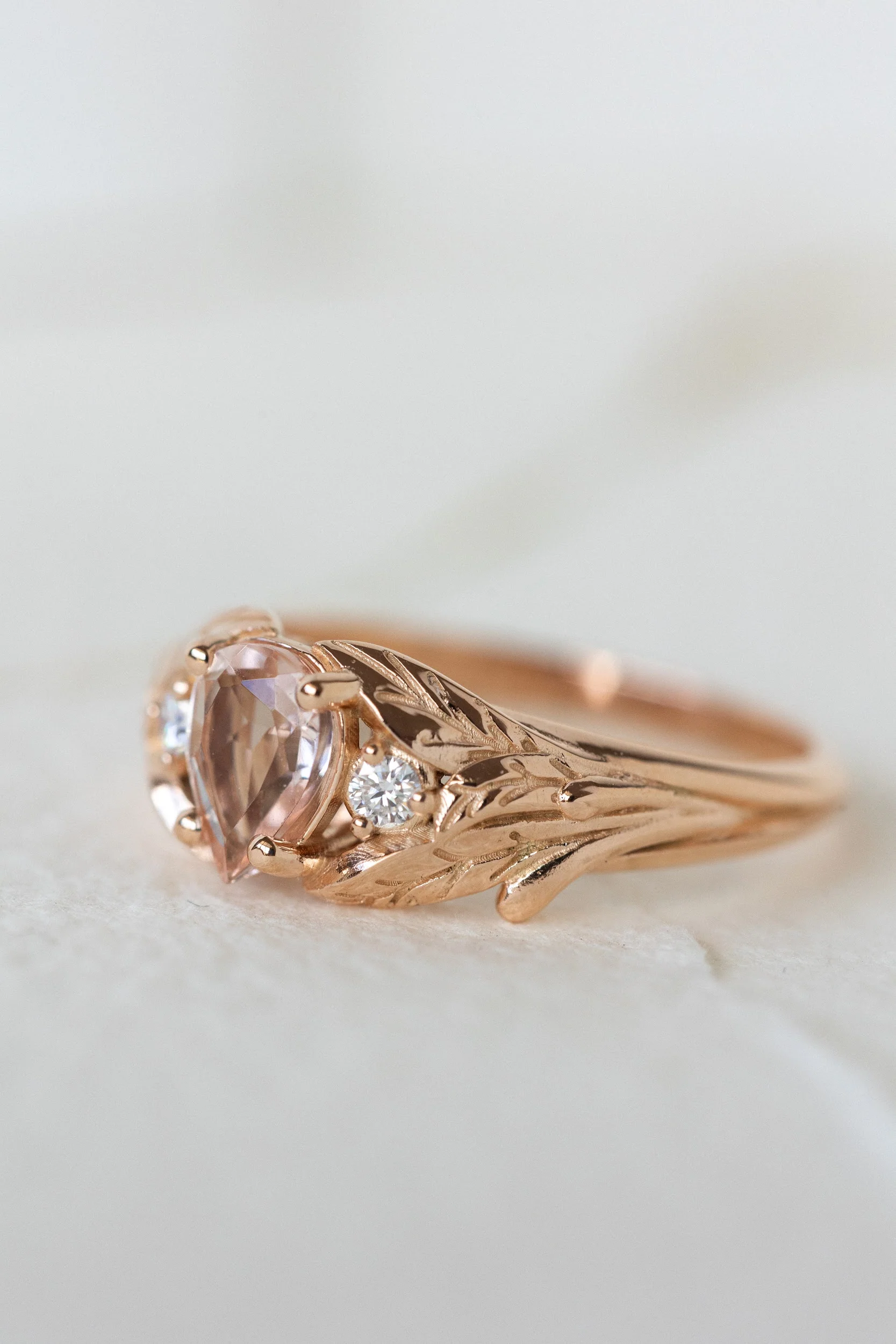 Rose morganite and side diamonds engagement ring / Wisteria - Image 2