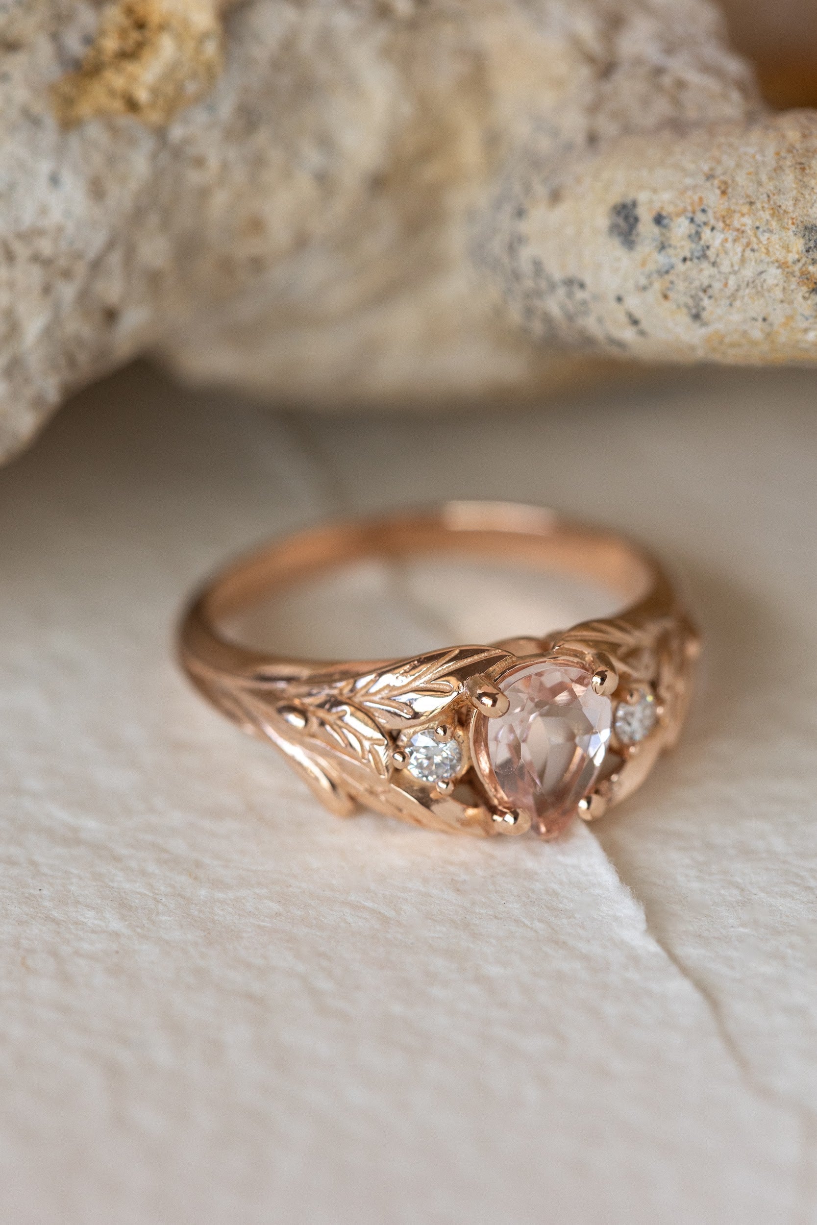 Rose morganite and side diamonds engagement ring / Wisteria - Image 3