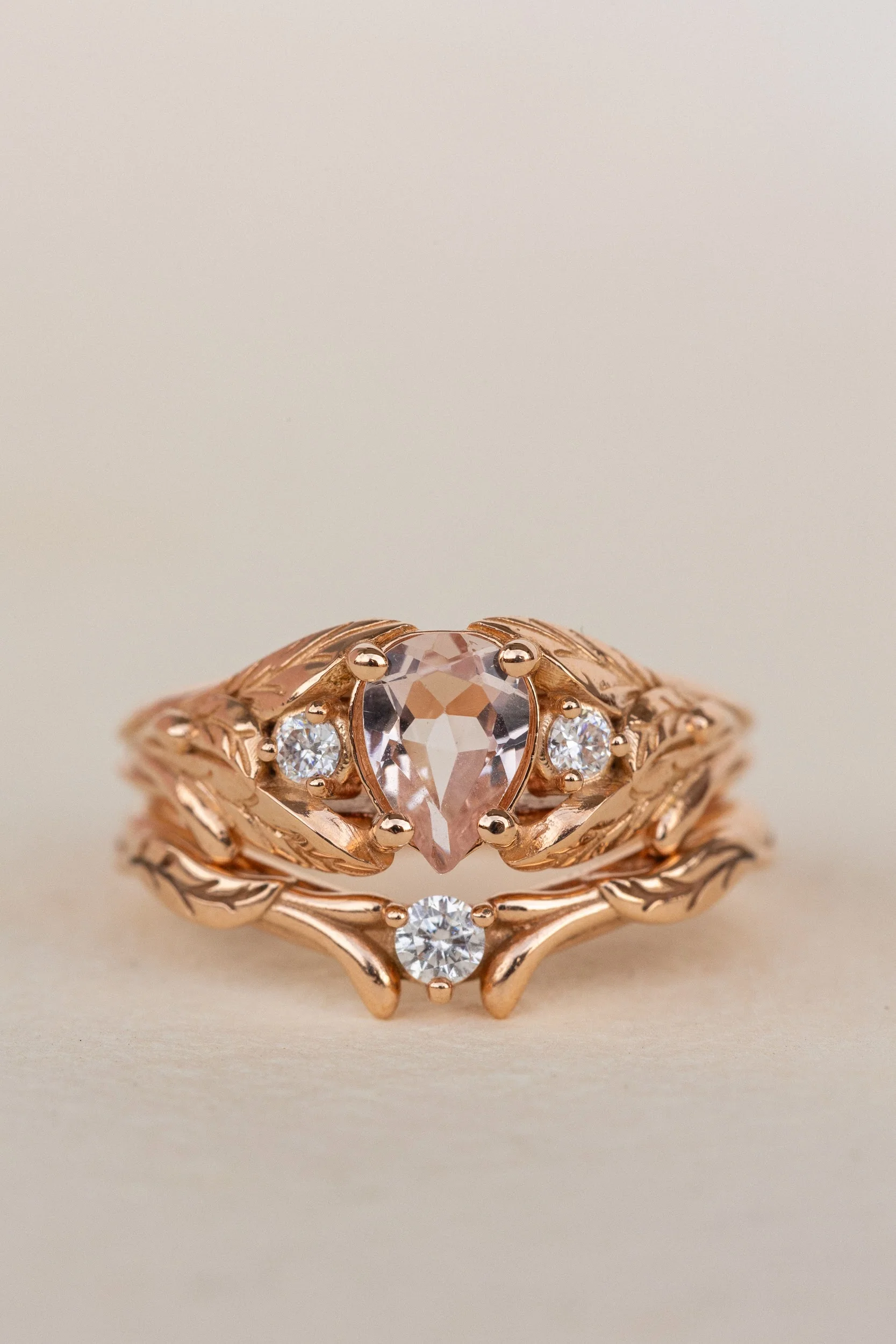 Rose morganite and side diamonds engagement ring / Wisteria - Image 4