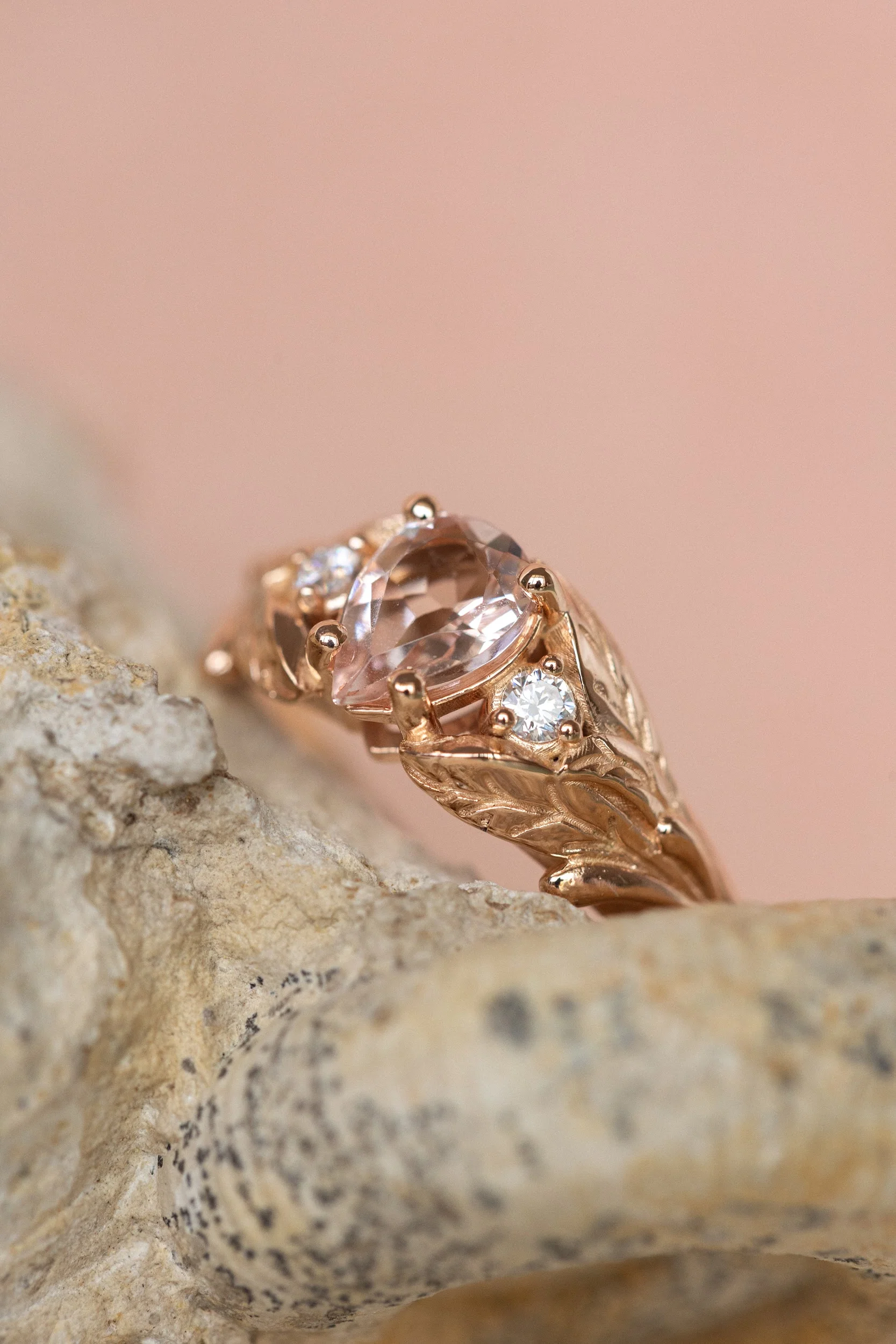 Rose morganite and side diamonds engagement ring / Wisteria - Image 5