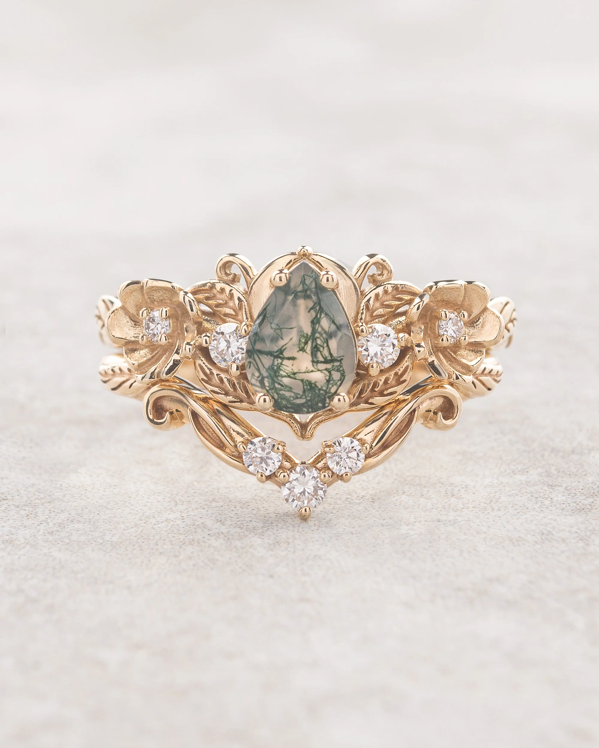 Moss agate and diamonds floral engagement ring / Adelina - Image 5