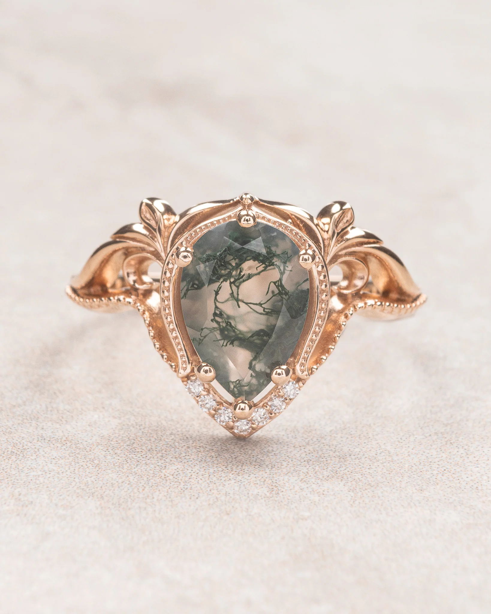 Moss agate engagement ring set, alternative ring set / Lida - Image 2