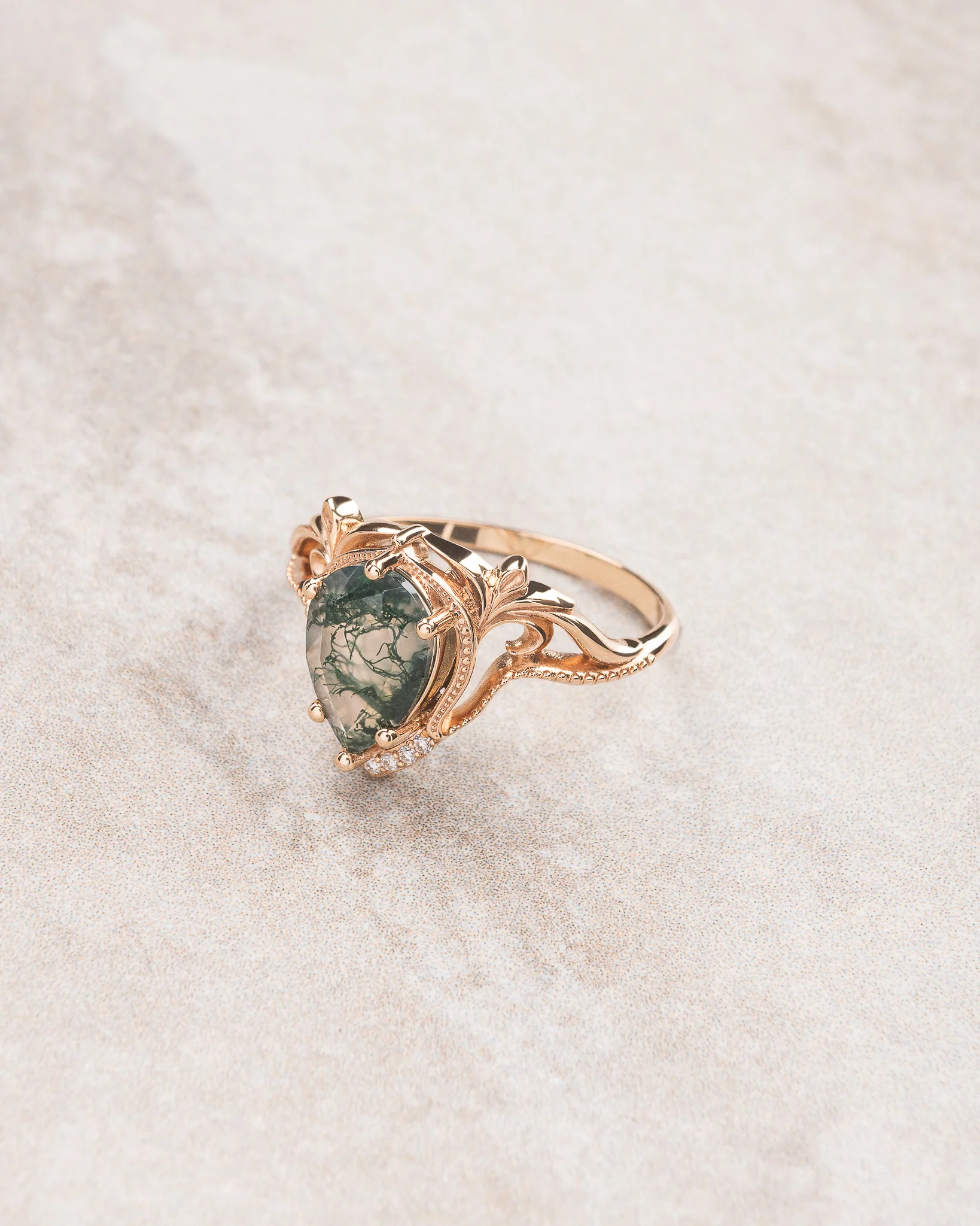Moss agate engagement ring set, alternative ring set / Lida - Image 4