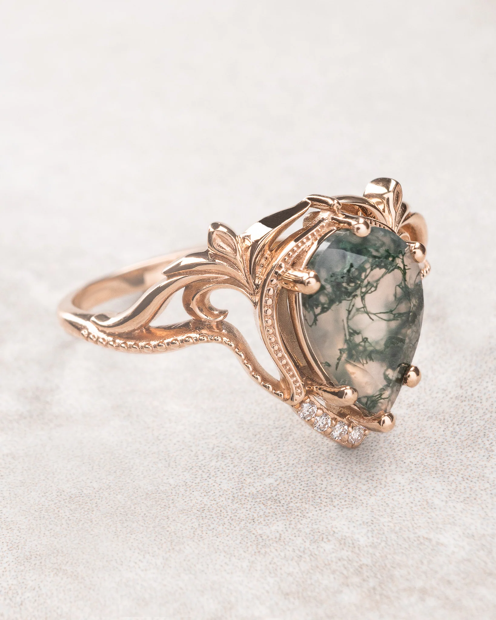 Moss agate engagement ring set, alternative ring set / Lida - Image 5