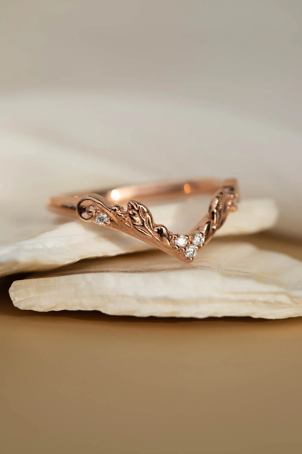 Natural emerald and diamonds bridal ring set, baroque inspired rose gold engagement ring set / Sophie - Image 5