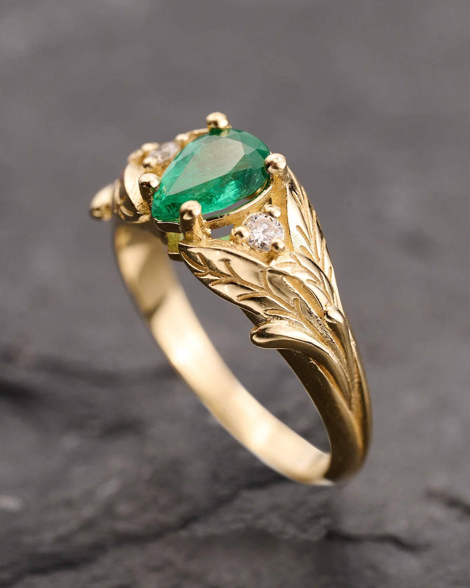Natural emerald engagement ring with side diamonds / Wisteria - Image 3