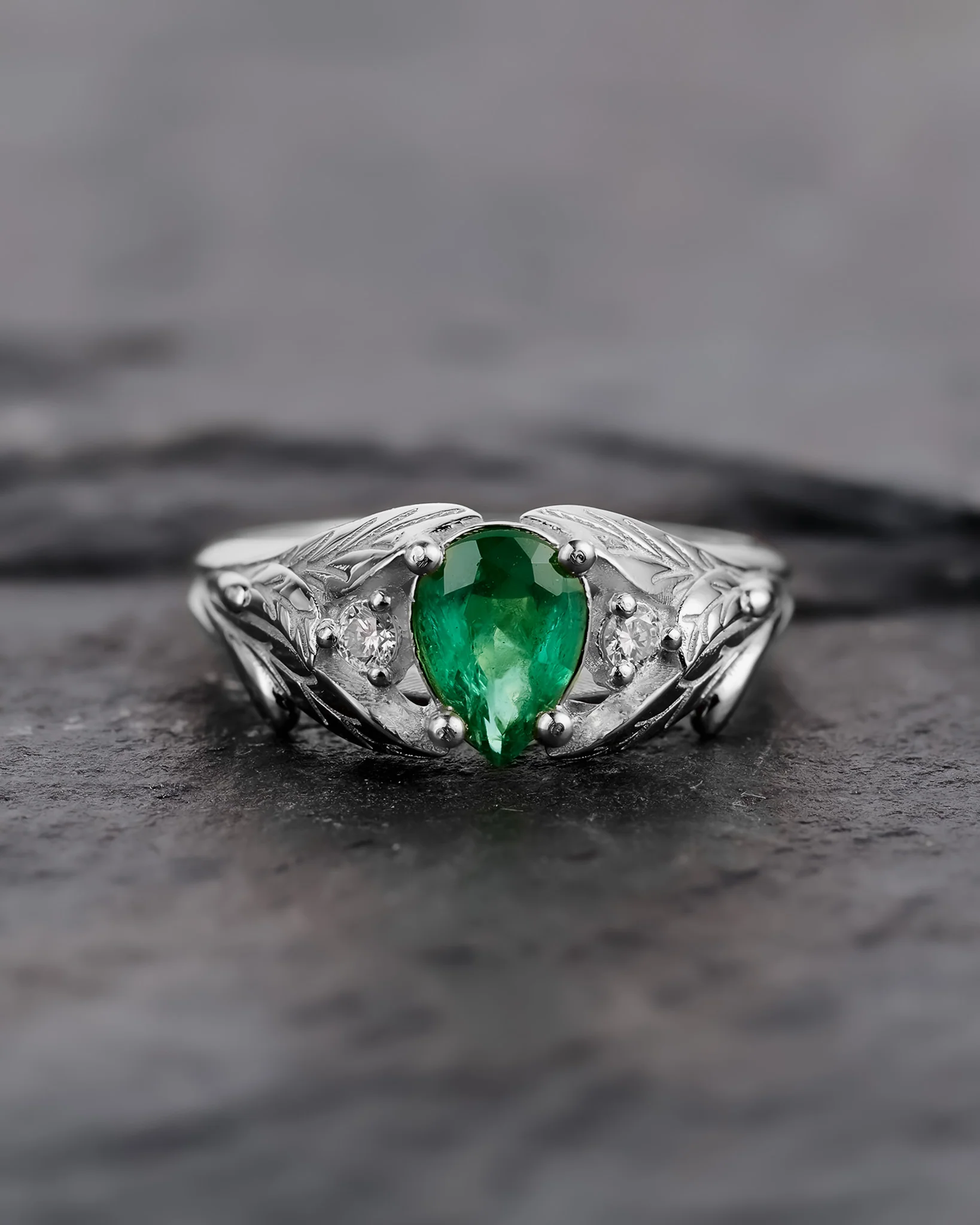 Natural emerald engagement ring with side diamonds / Wisteria - Image 5