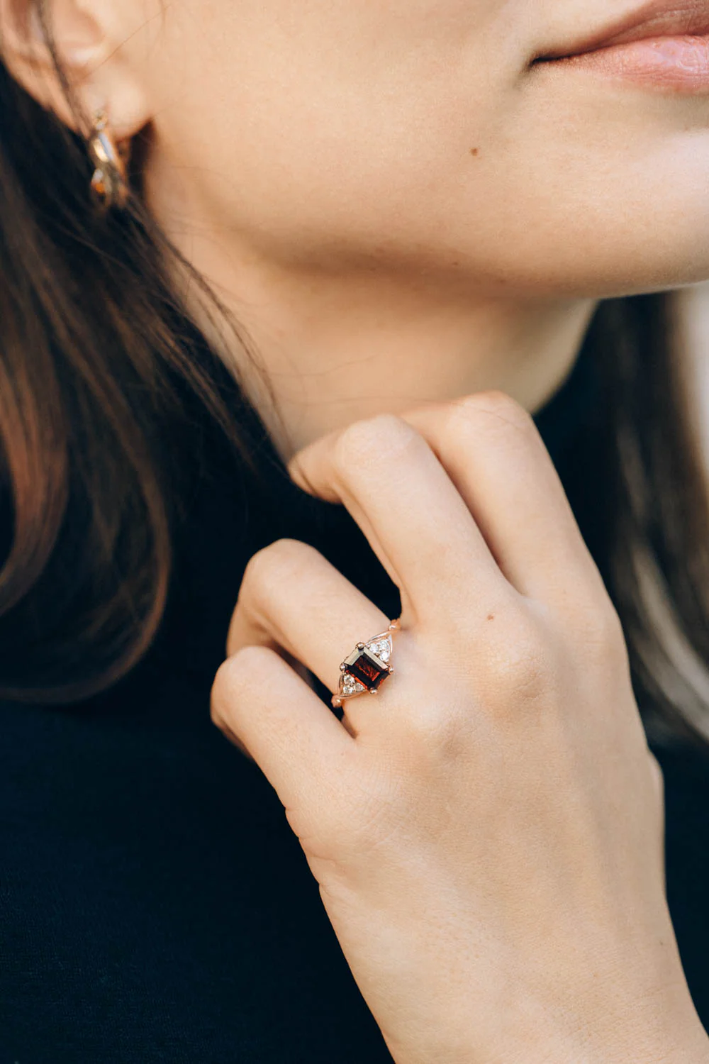 Natural garnet and diamonds engagement ring, emerald cut gemstone rose gold ring / Gloria - Image 4