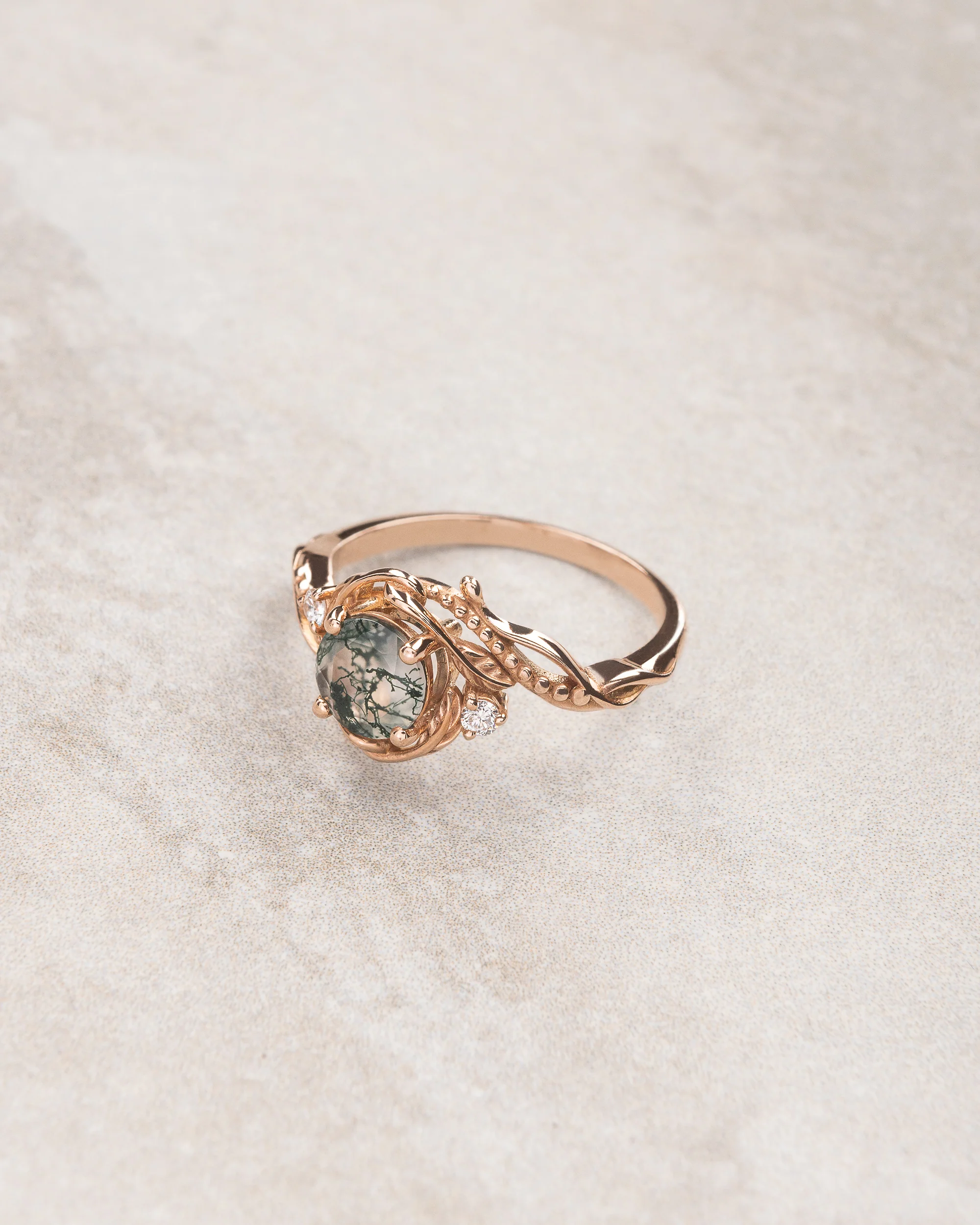 Rose gold engagement ring with moss agate and diamond accents / Undina - Image 3