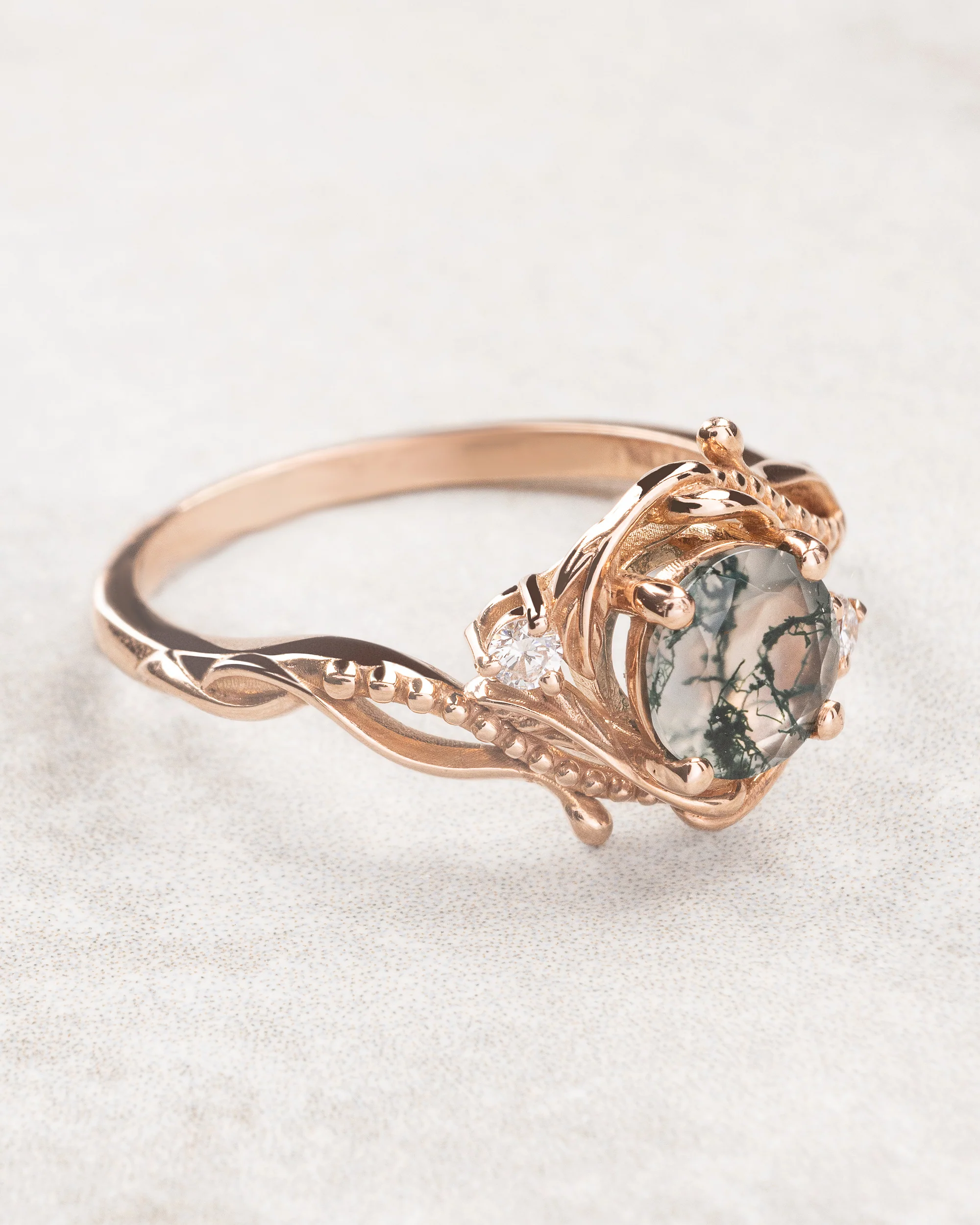 Rose gold engagement ring with moss agate and diamond accents / Undina - Image 4