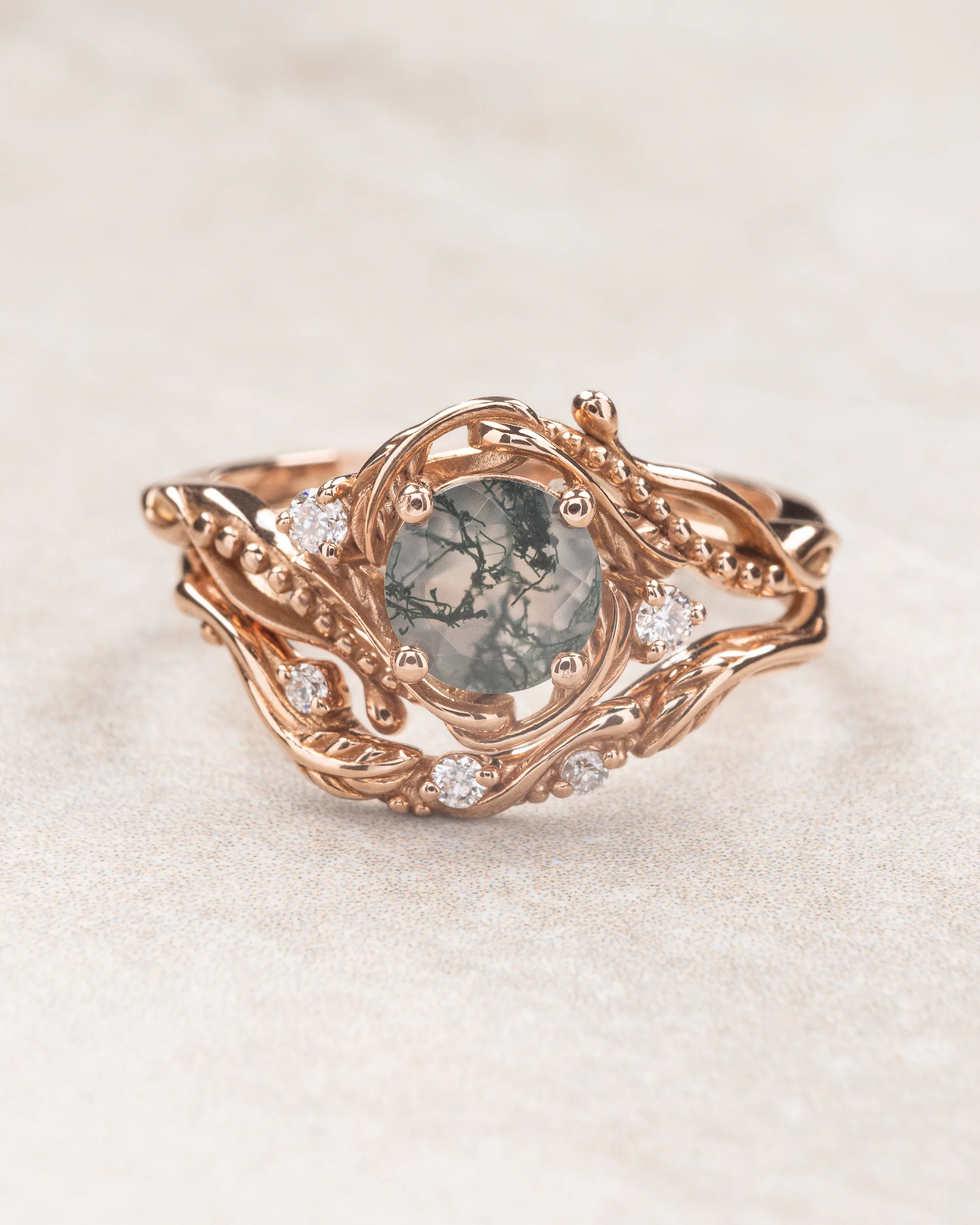 Rose gold engagement ring with moss agate and diamond accents / Undina - Image 6