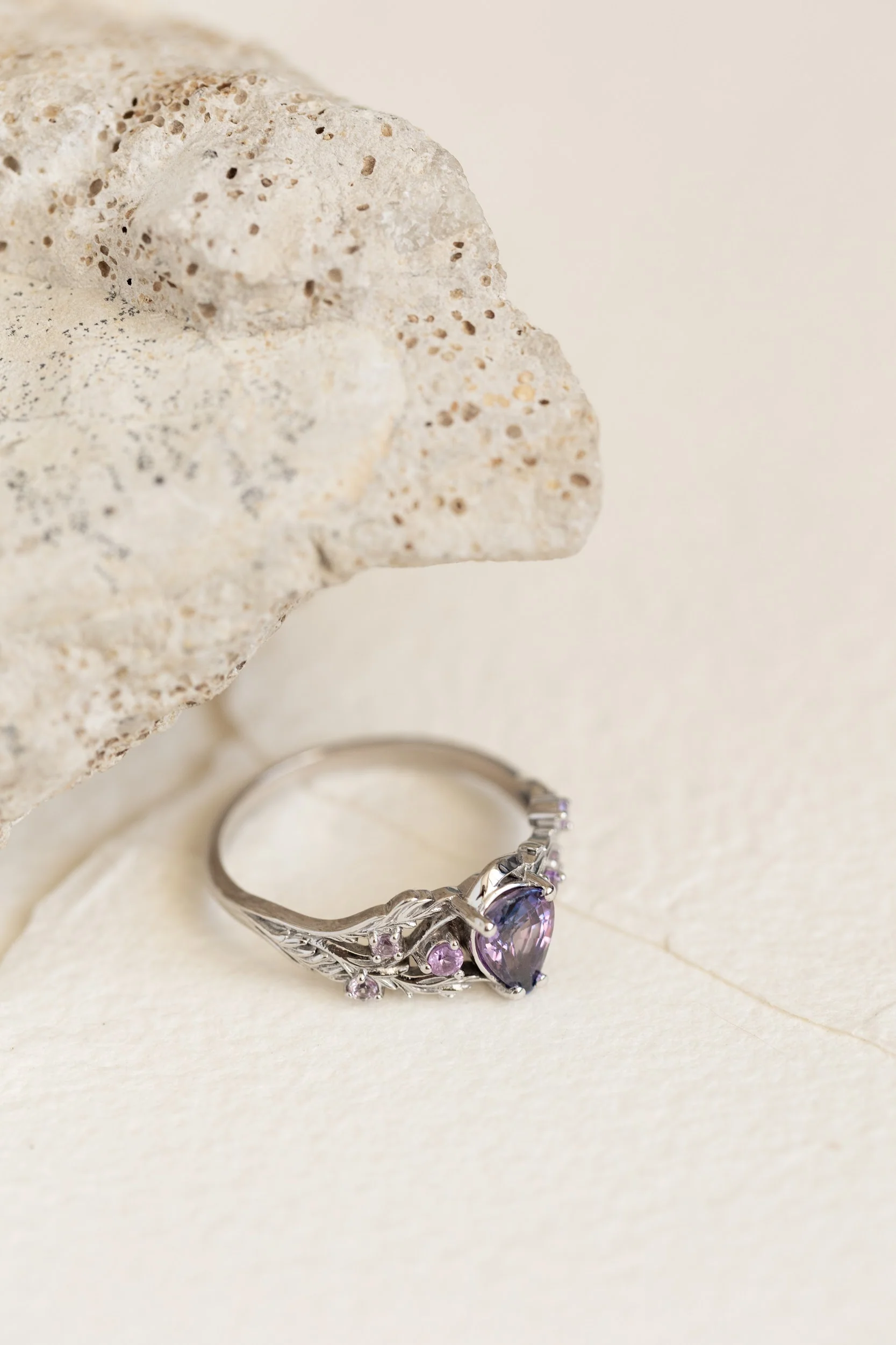 Unique purple sapphire engagement ring with enchanted forest vibes and pink accents / Japanese Maple - Image 6