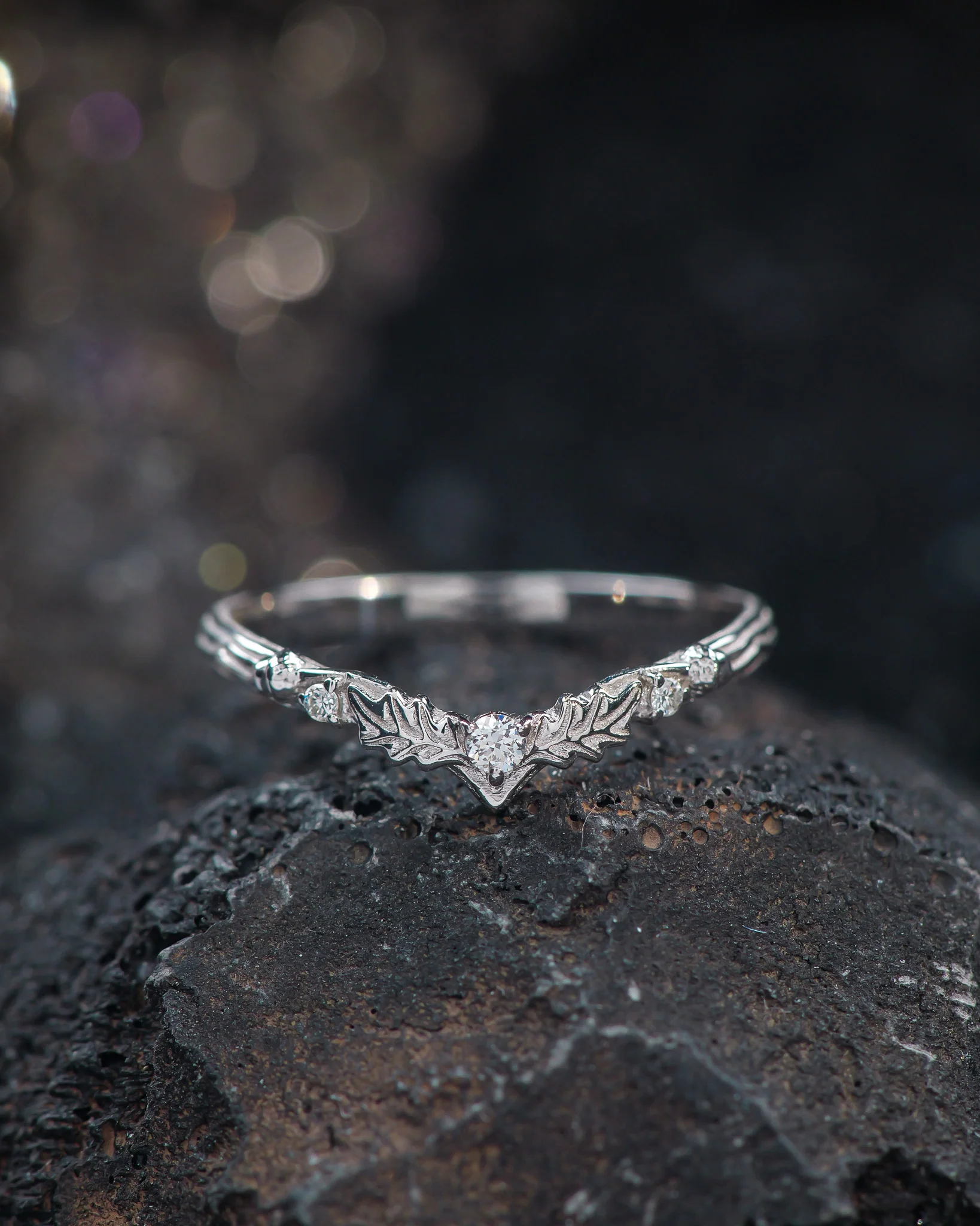 Natural tourmaline oak leaves bridal ring set, nature inspired engagement and wedding rings / Royal Oak - Image 6