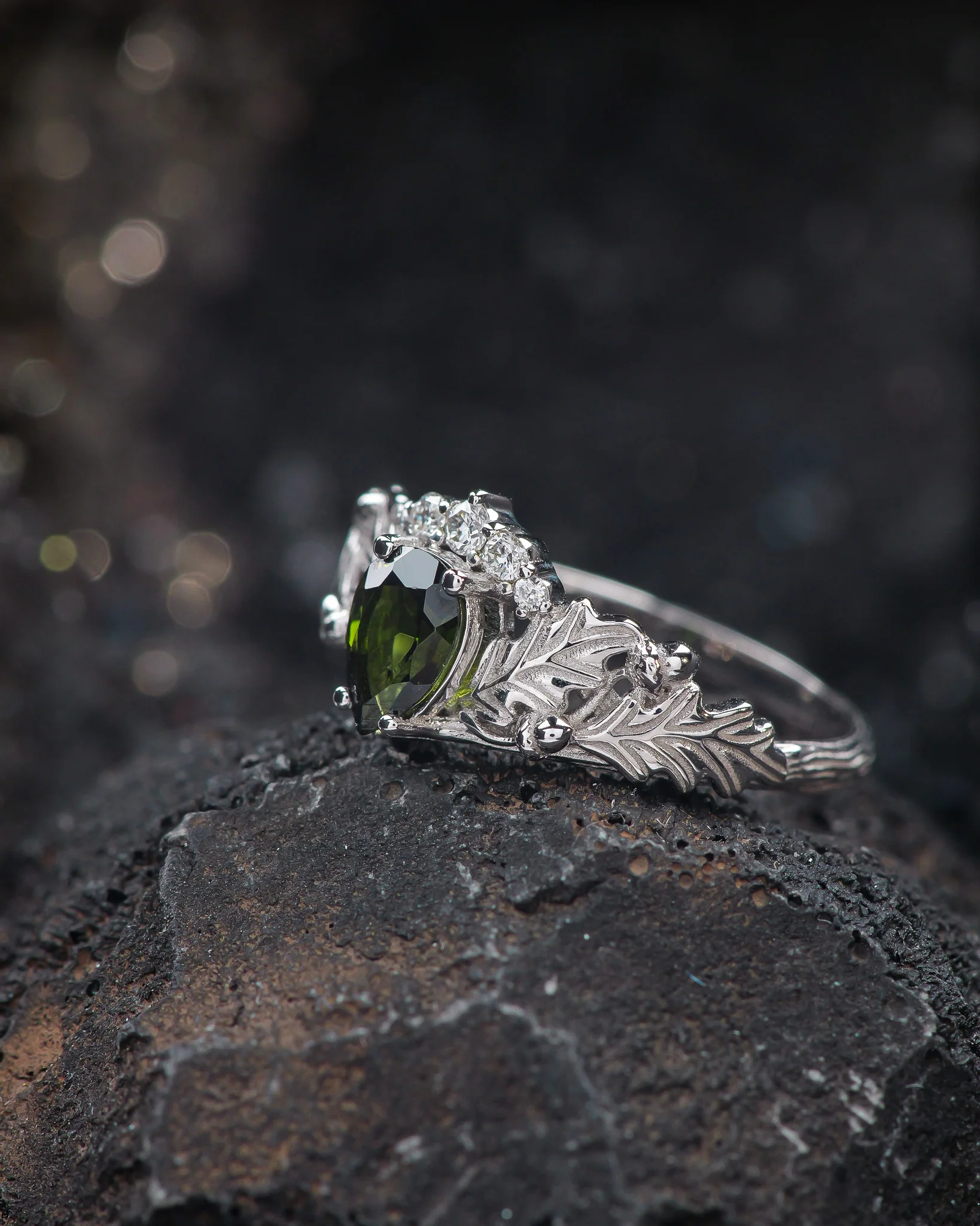 Natural tourmaline oak leaves engagement ring, nature inspired engagement ring / Royal Oak - Image 2